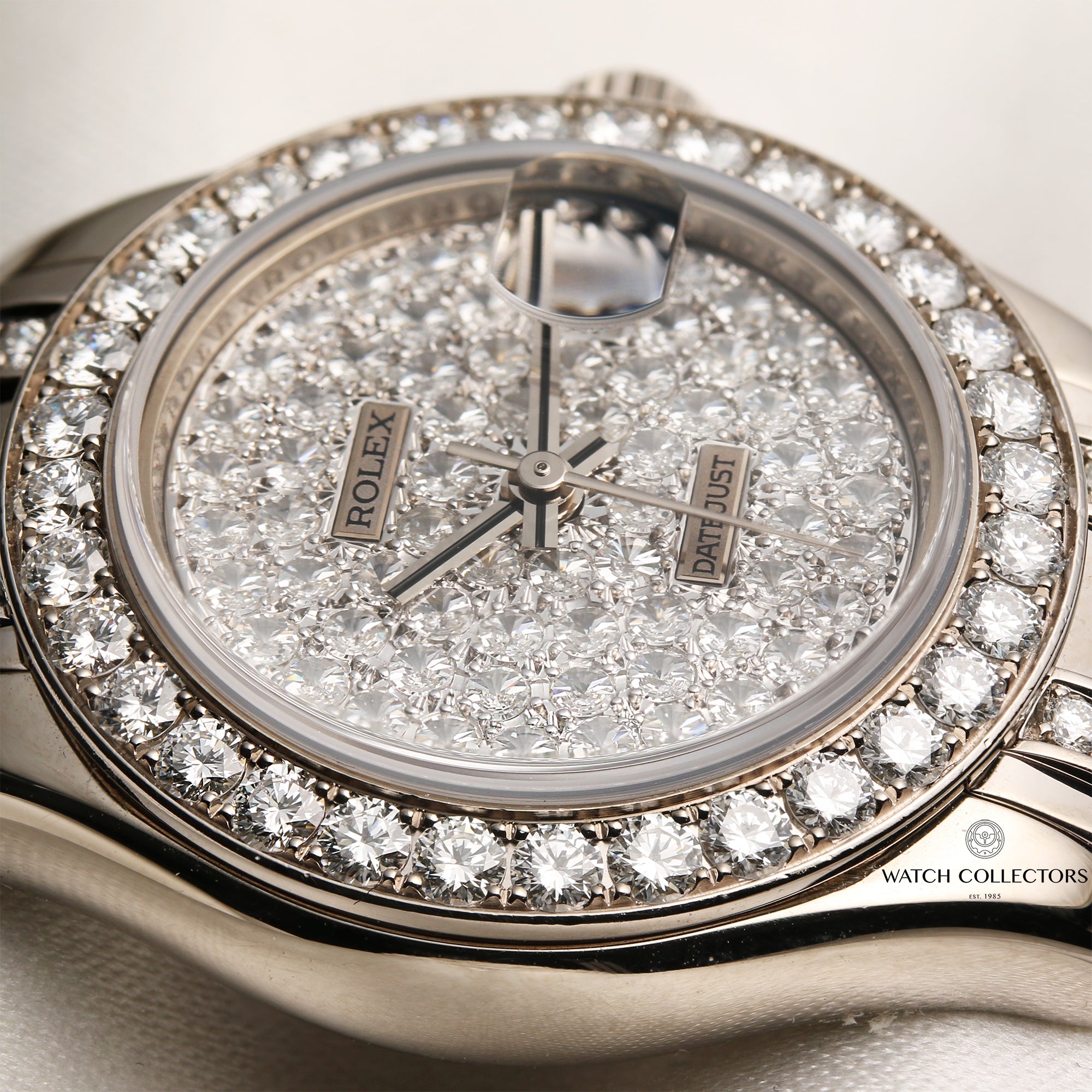 Rolex Lady DateJust Pearlmaster 80299 18K White Gold XL Diamond Pave Second Hand Watch Collectors 6