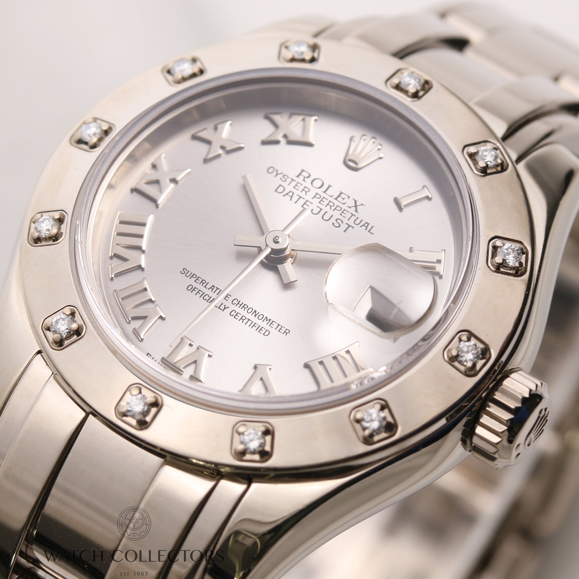 Rolex-Lady-DateJust-Pearlmaster-80299-Diamond-Bezel-18K-White-Gold-Second-Hand-Watch-Collectors-5