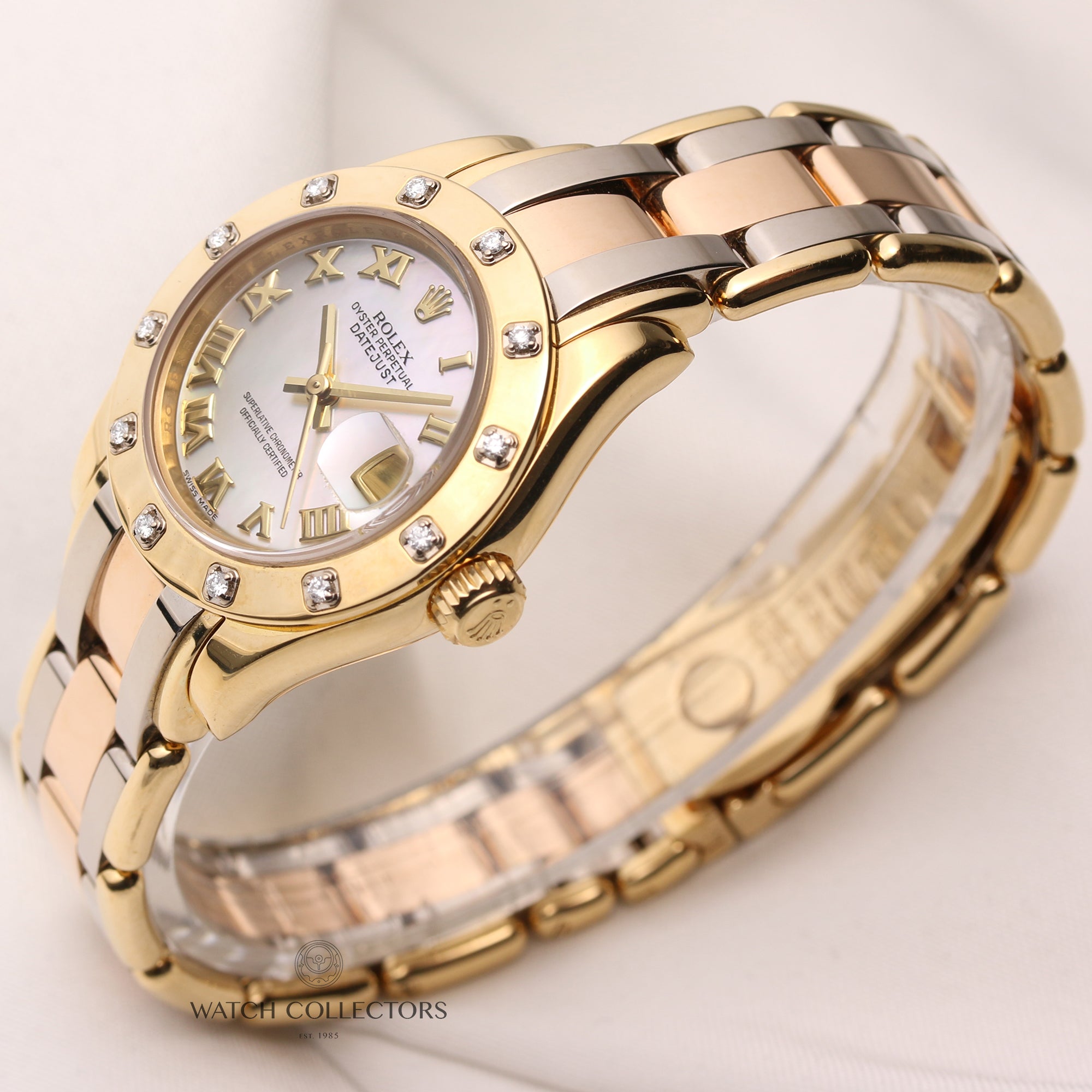 Rolex-Lady-DateJust-Pearlmaster-80318-18K-Tridor-12-Point-Diamond-Bezel-MOP-Dial-Second-Hand-Watch-Collectors-3