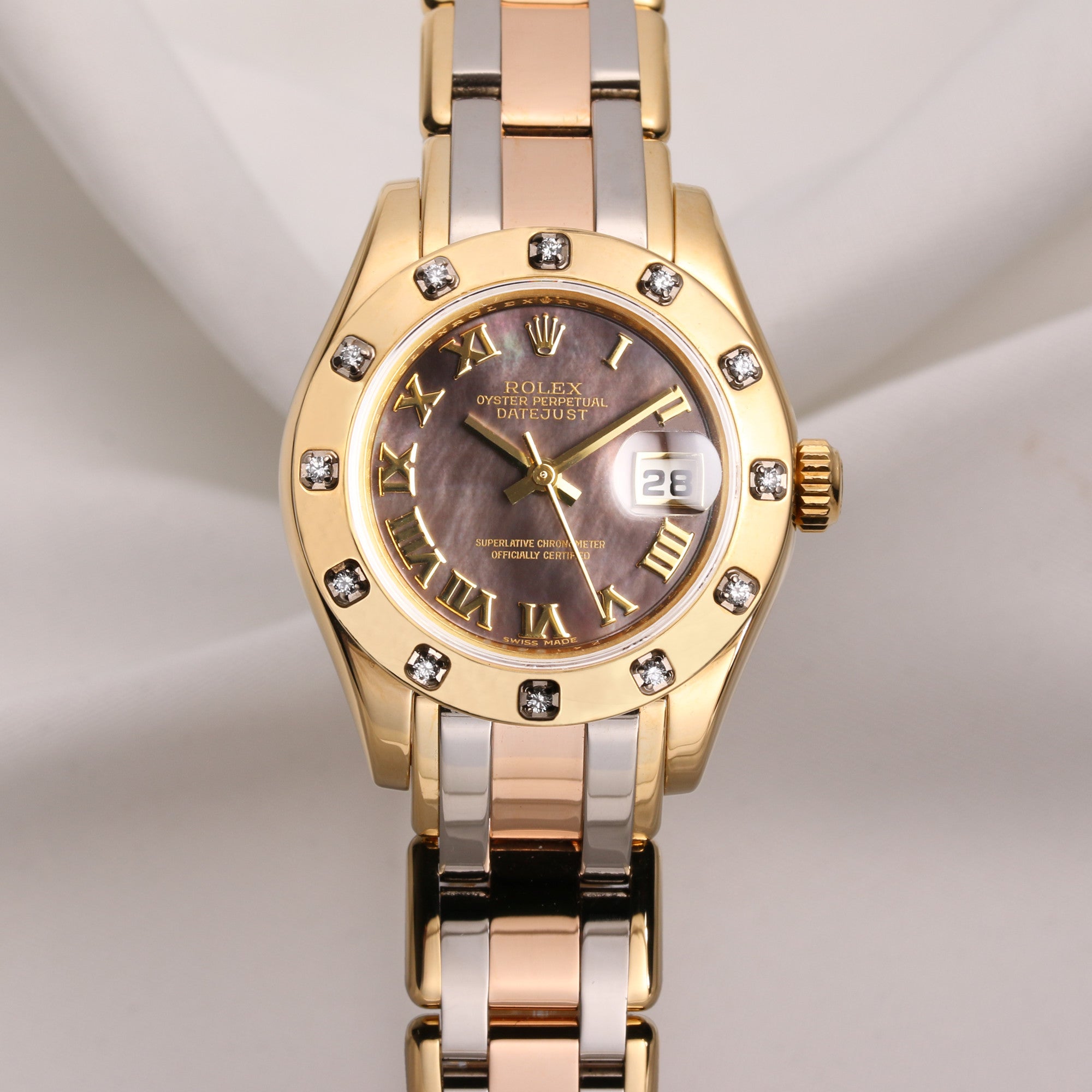 Rolex Lady DateJust Pearlmaster 80318 18K Tridor Mother of Pearl Dial Second Hand Watch Collectors 1
