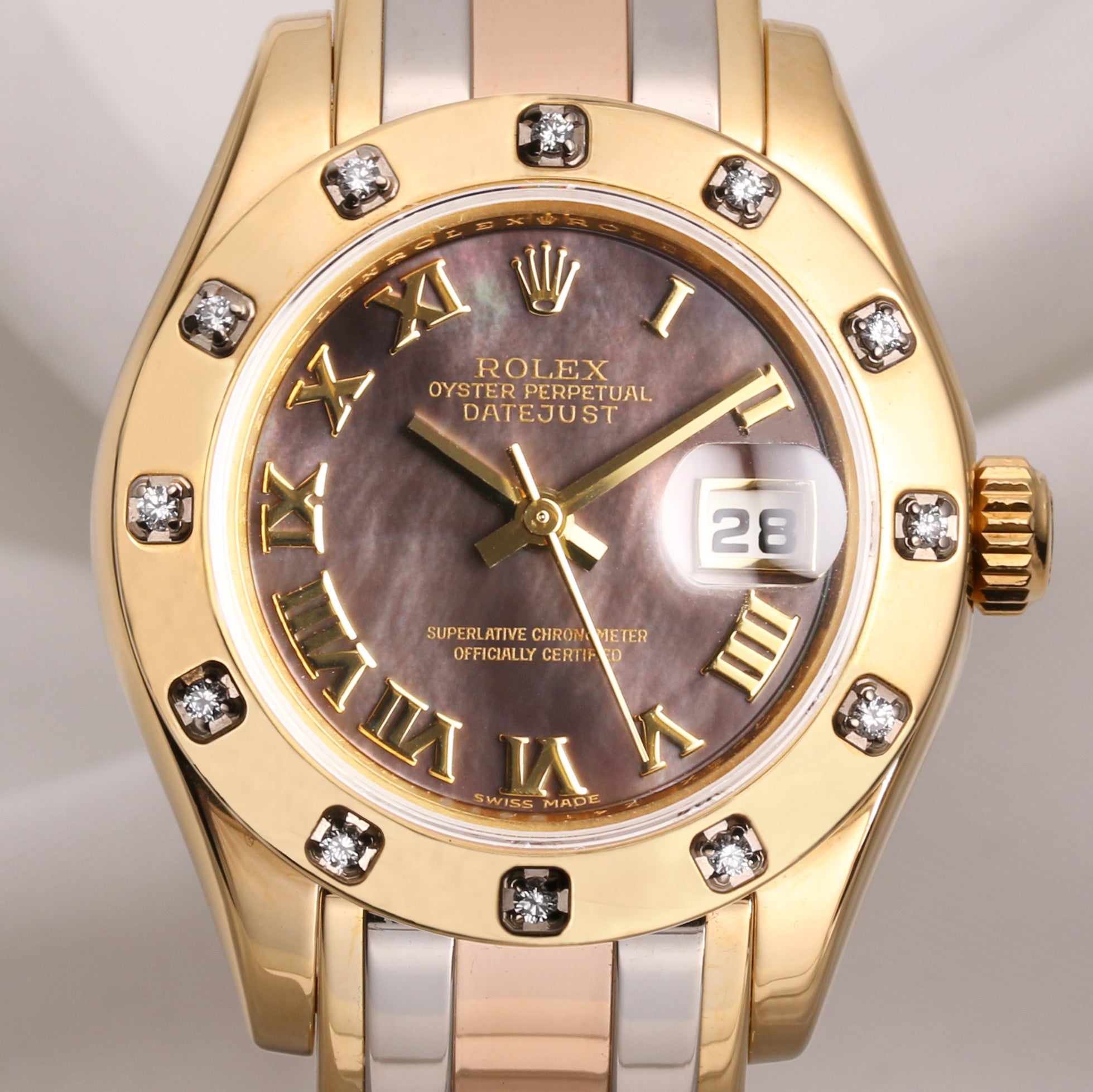 Rolex Lady DateJust Pearlmaster 80318 18K Tridor Mother of Pearl Dial Second Hand Watch Collectors 2