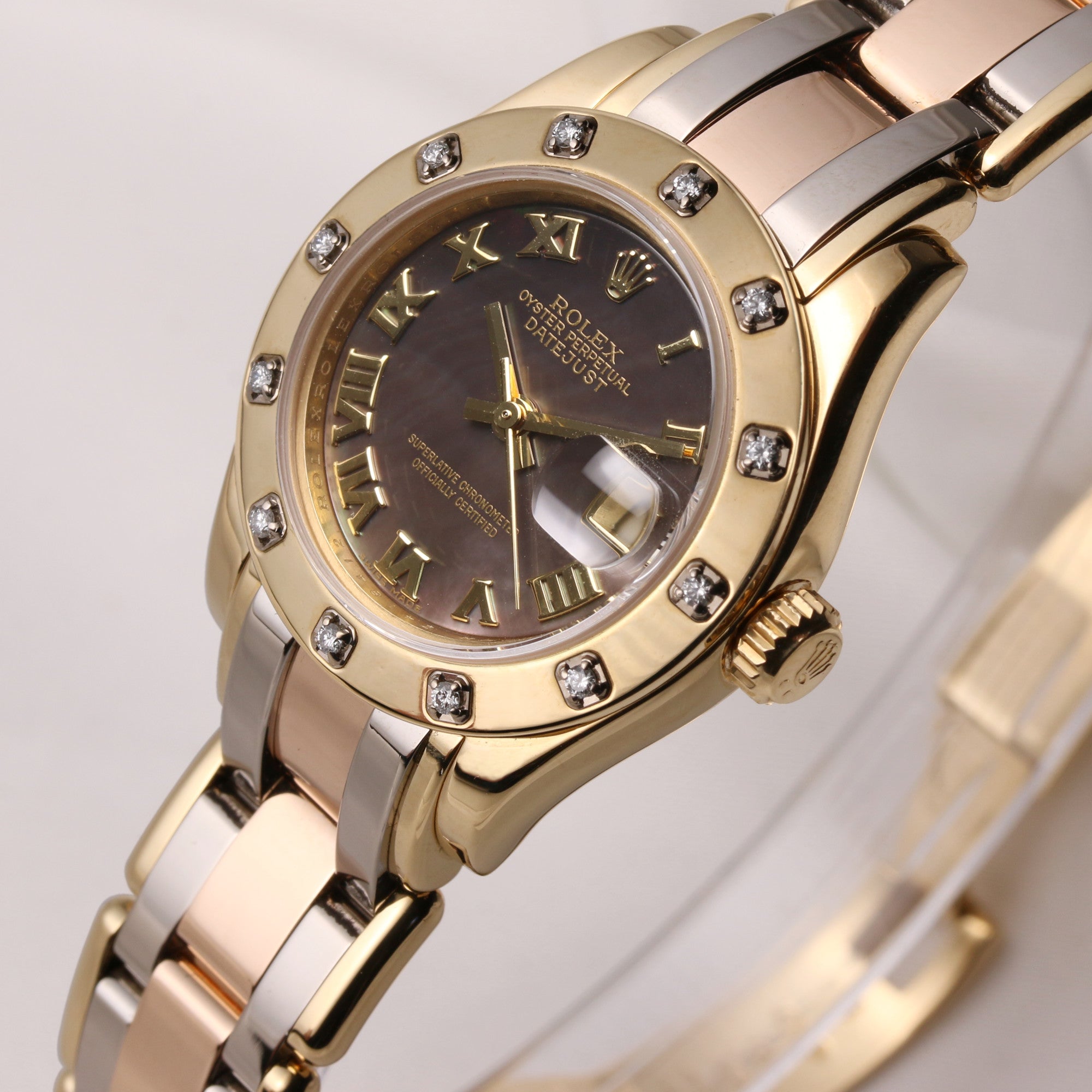 Rolex Lady DateJust Pearlmaster 80318 18K Tridor Mother of Pearl Dial Second Hand Watch Collectors 3