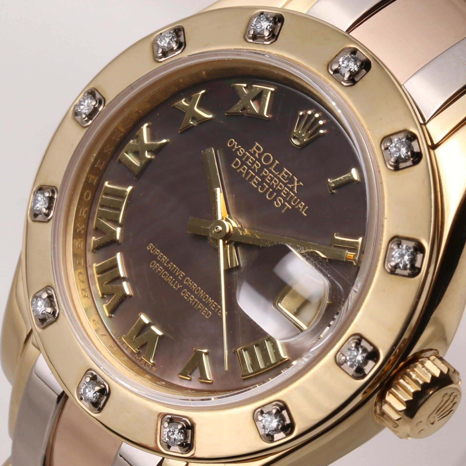 Rolex Lady DateJust Pearlmaster 80318 18K Tridor Mother of Pearl Dial Second Hand Watch Collectors 4