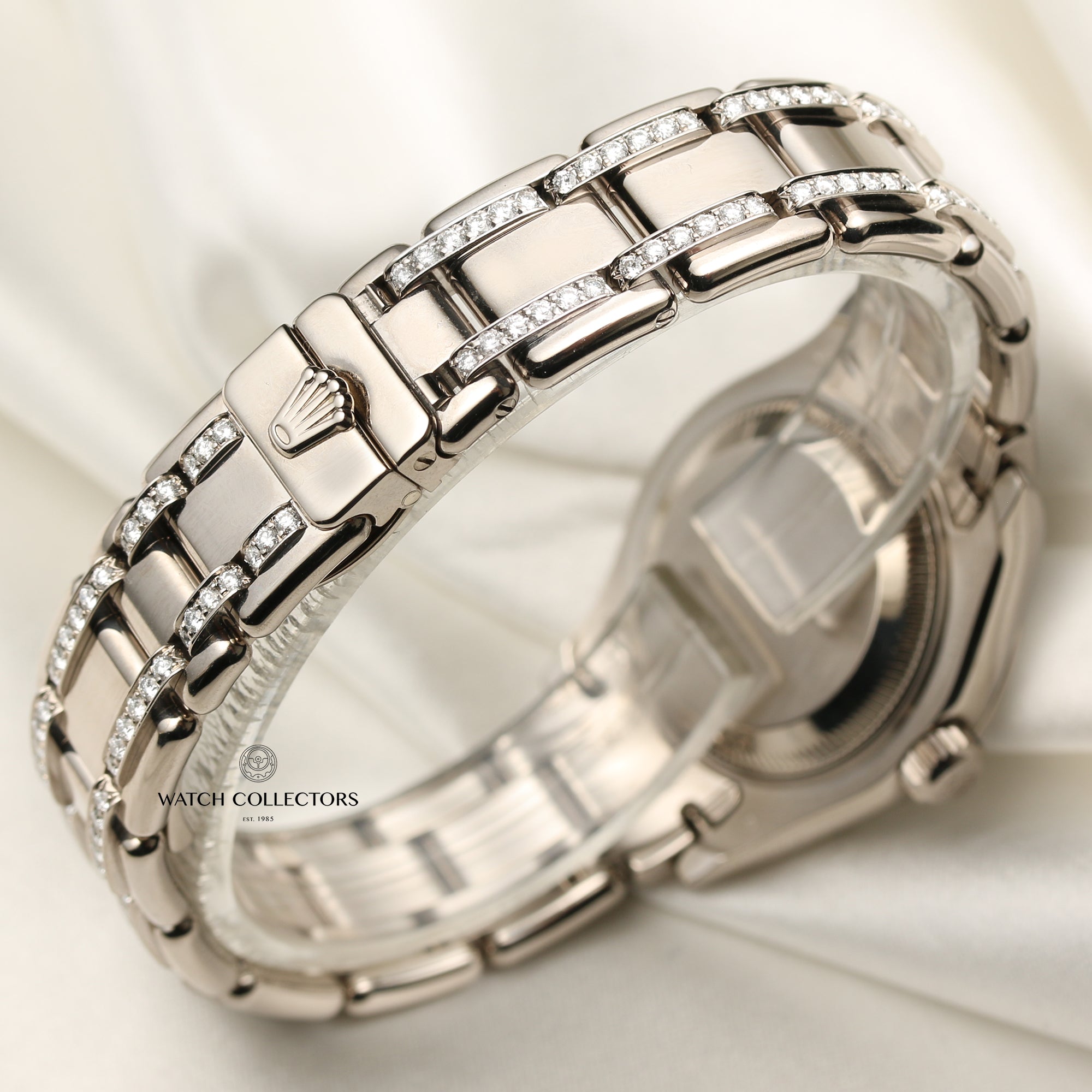 Rolex Lady DateJust Pearlmaster Diamond MOP 18K White Gold Second Hand Watch Collectors 7