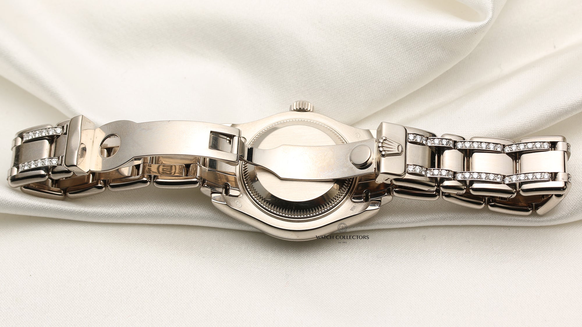 Rolex Lady DateJust Pearlmaster Diamond MOP 18K White Gold Second Hand Watch Collectors 9