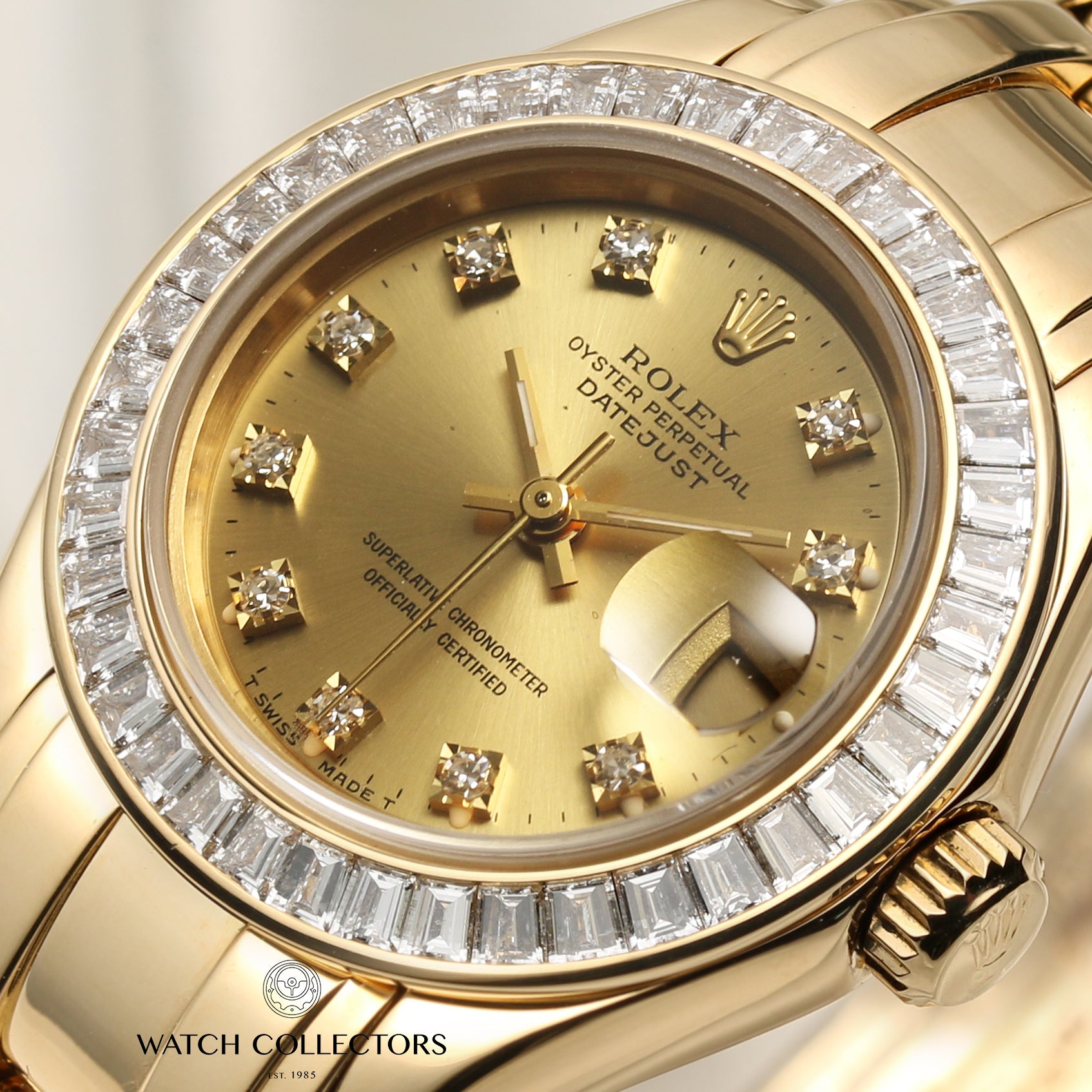 Rolex Lady DateJust Pearlmaster Princess Cut Diamond Bezel 18K Yellow Gold Second Hand Watch Collectors 4