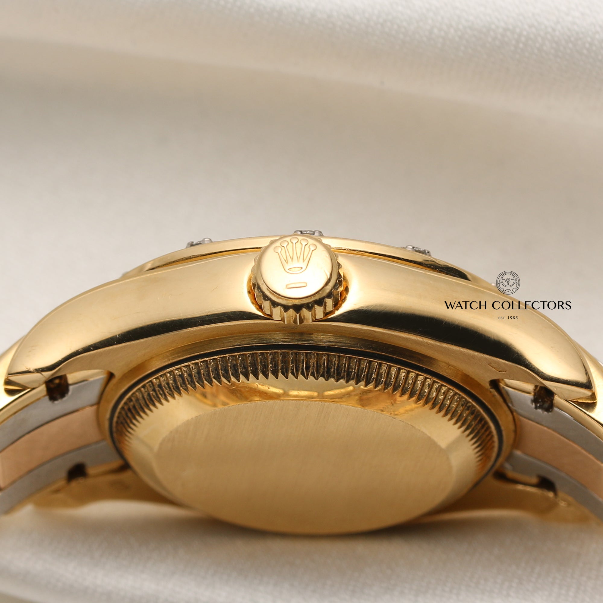 Rolex Lady DateJust Pearlmaster Tridor 12 Point Diamond Bezel 18K Gold Second Hand Watch Collectors 6