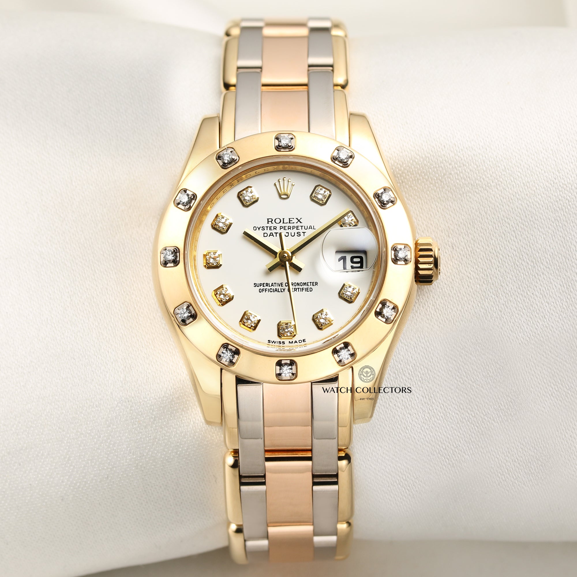 Rolex Lady DateJust Pearlmaster Tridor 80318 18K Gold Diamond Second Hand Watch Collectors 1