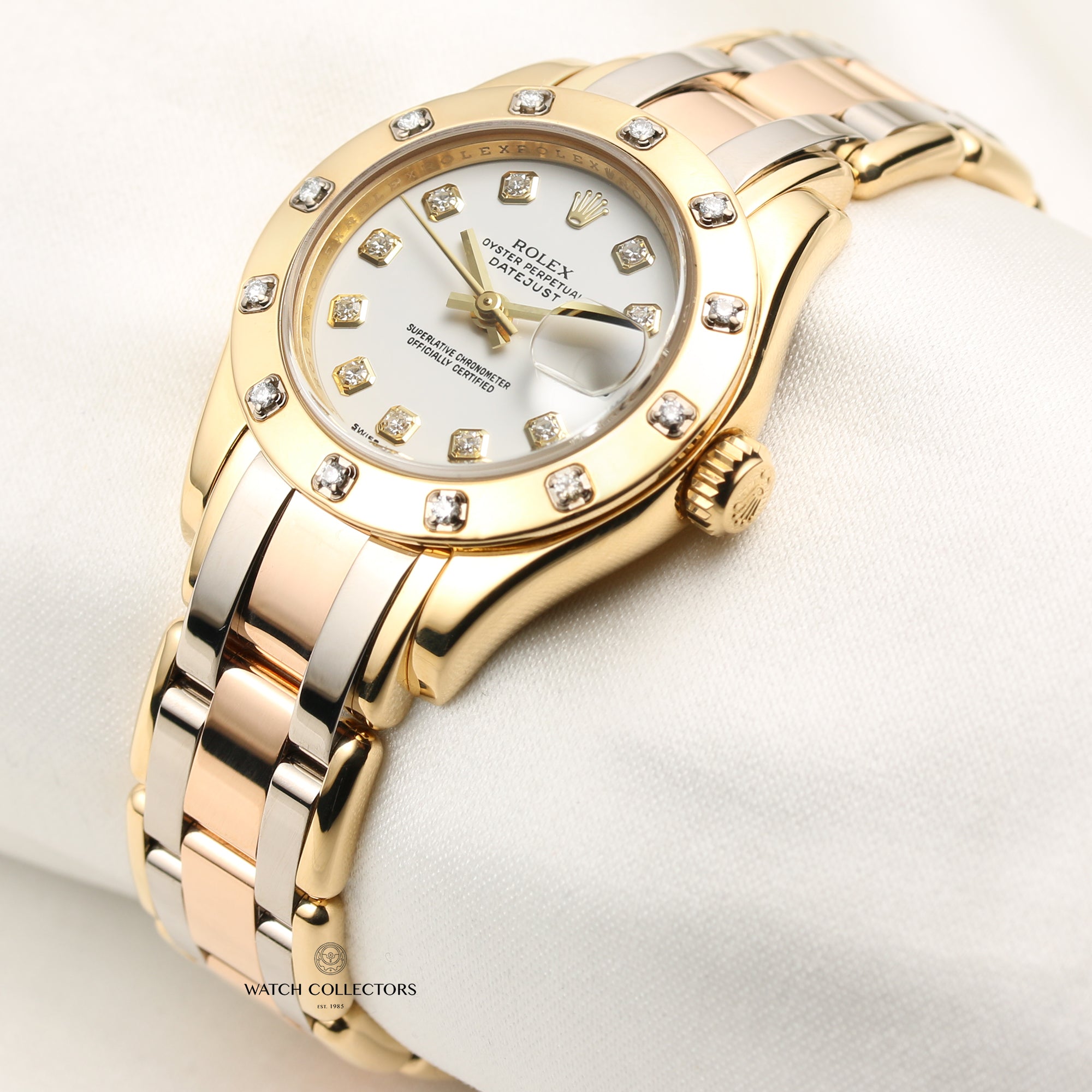 Rolex Lady DateJust Pearlmaster Tridor 80318 18K Gold Diamond Second Hand Watch Collectors 3