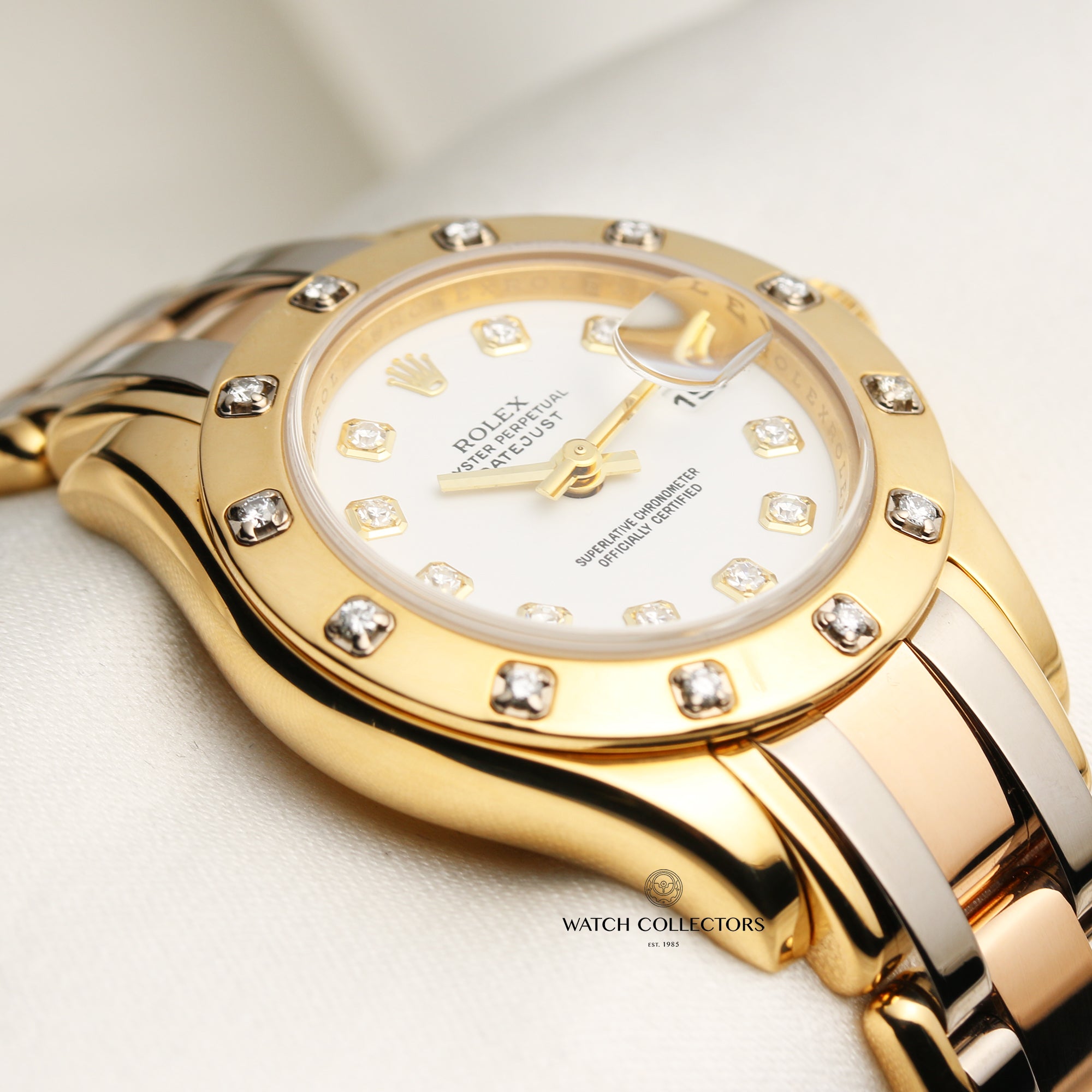Rolex Lady DateJust Pearlmaster Tridor 80318 18K Gold Diamond Second Hand Watch Collectors 4