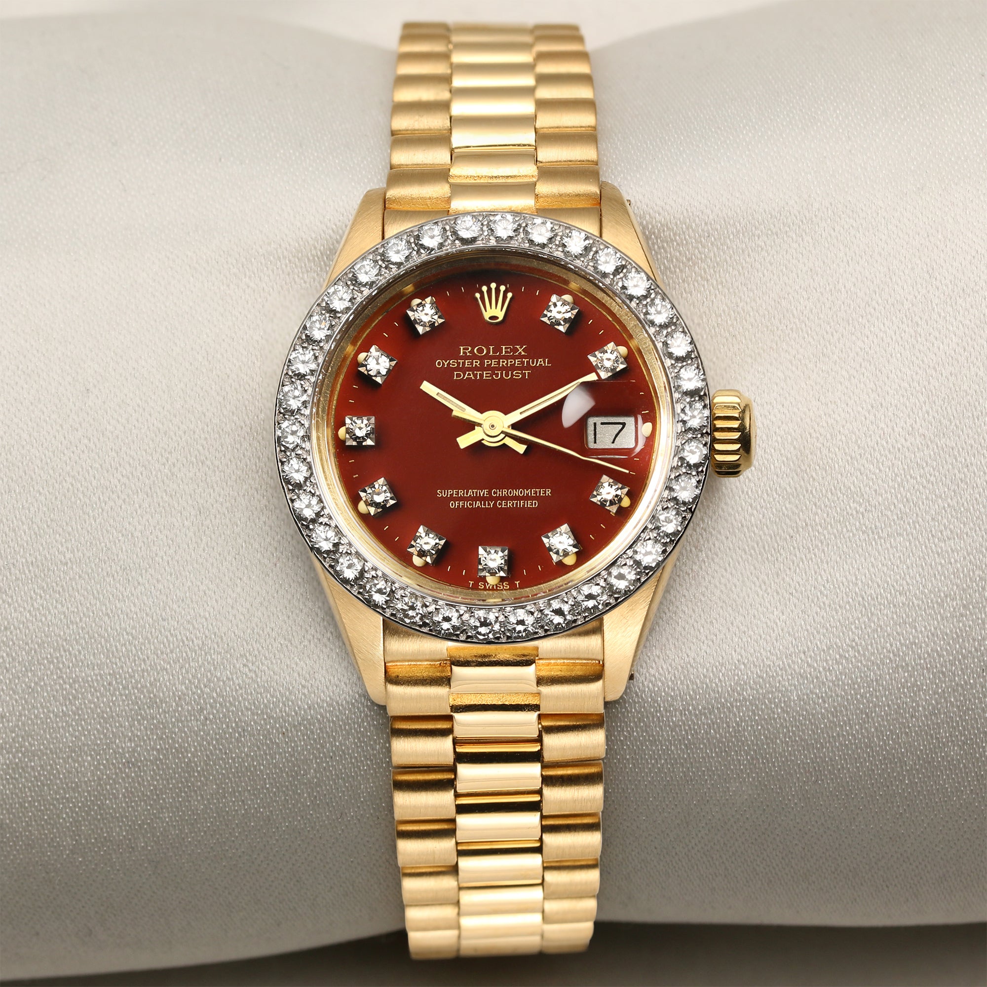 Rolex Lady DateJust Red Steel Diamond Dial Second Hand Watch Collectors 1