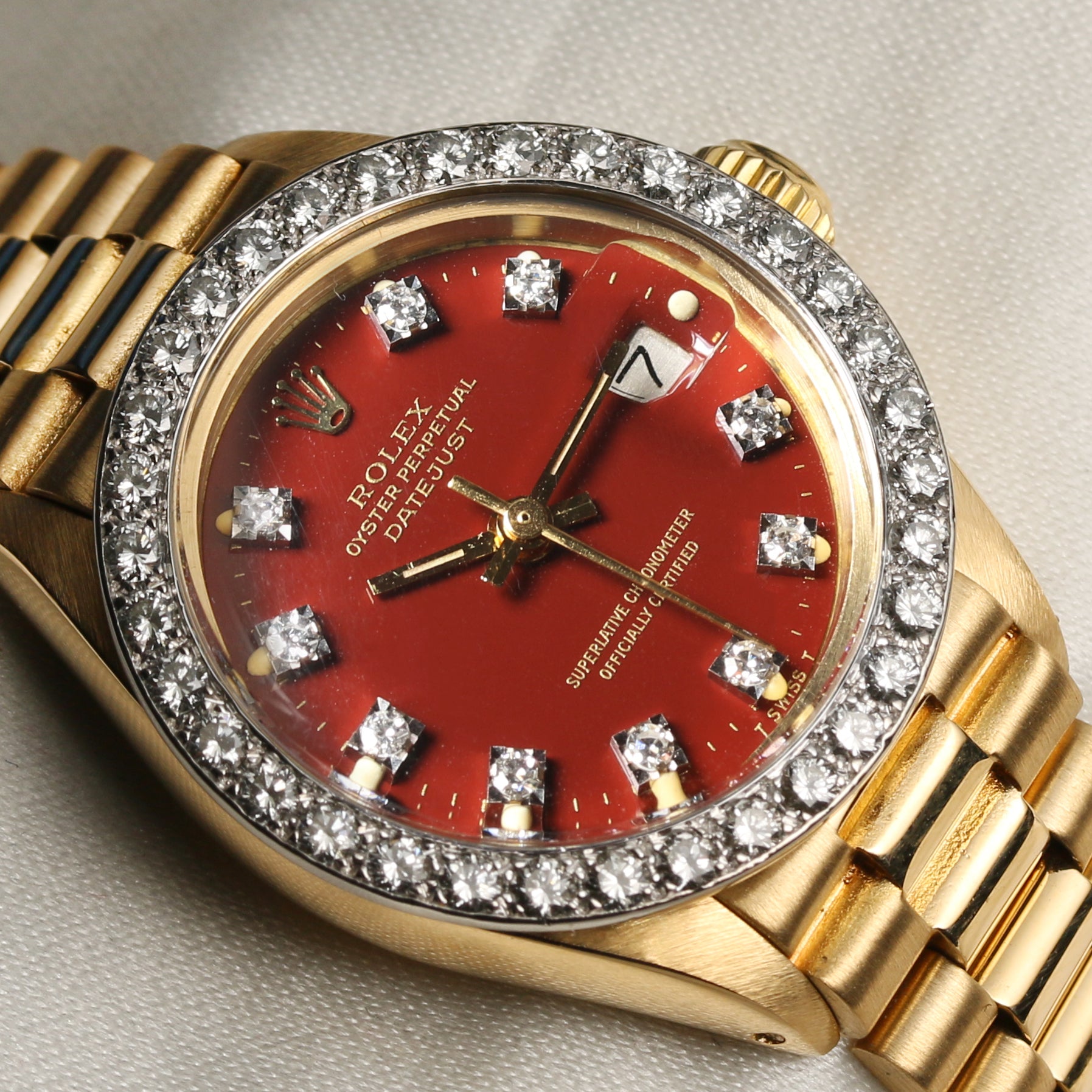 Rolex Lady DateJust Red Steel Diamond Dial Second Hand Watch Collectors 5