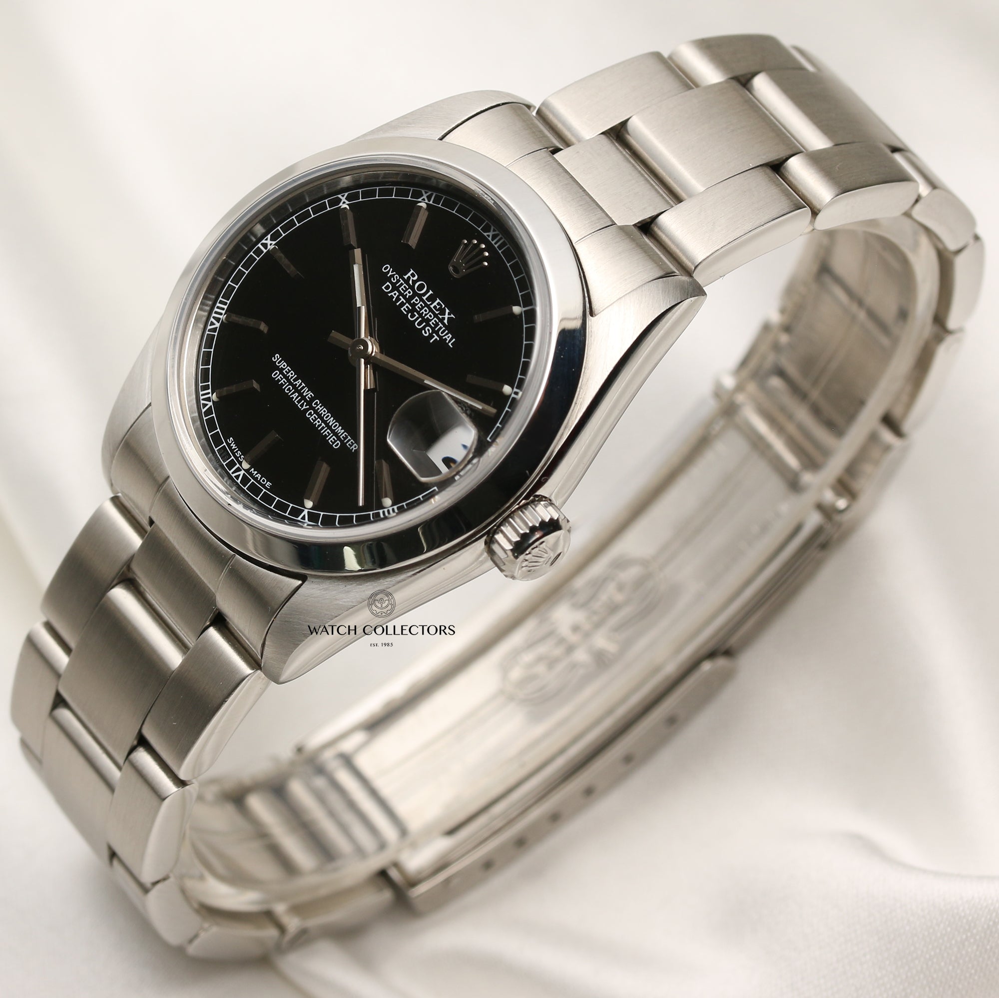 Rolex Mid-Size DateJust Stainless Steel Black Dial Second Hand Watch Collectors 3
