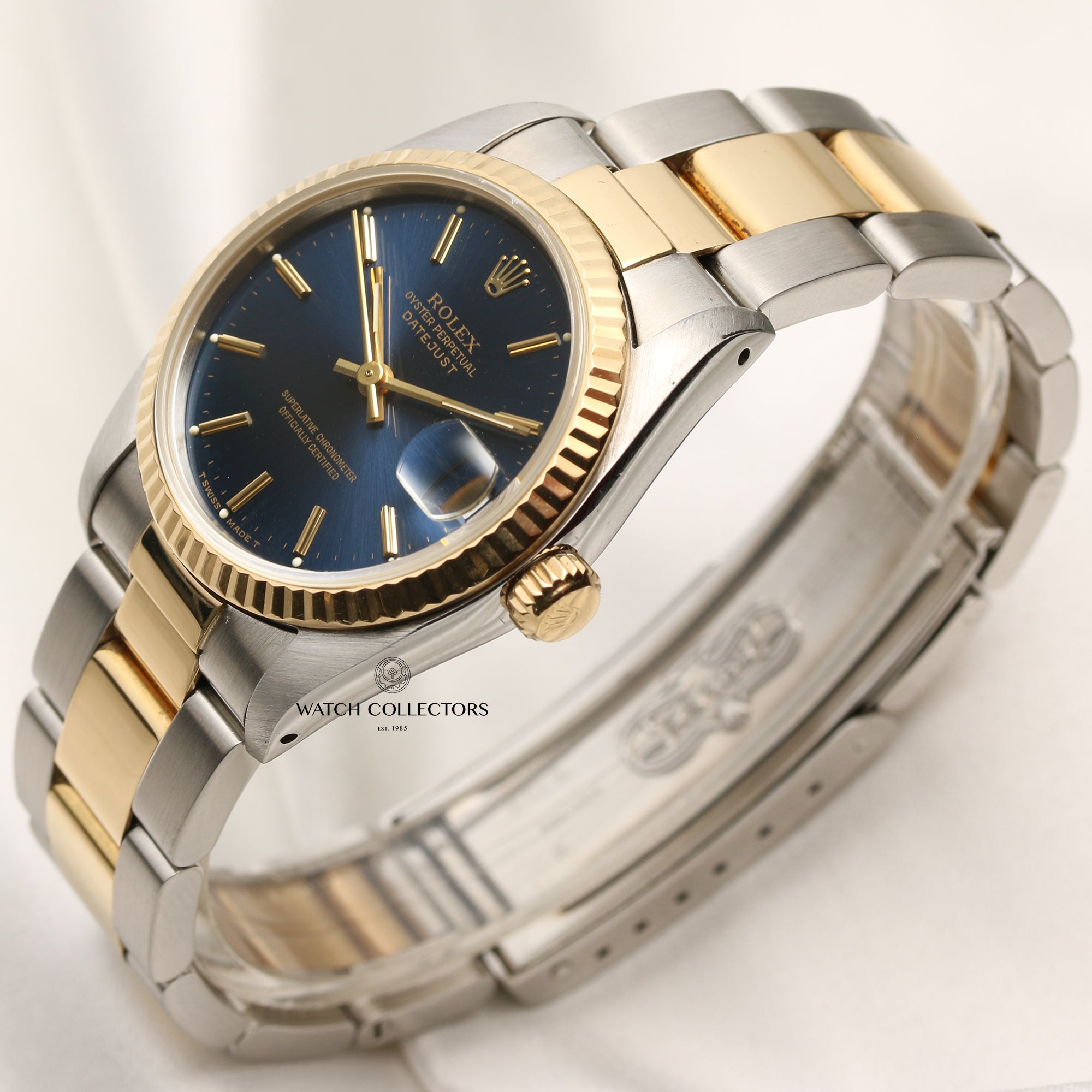 Rolex Mid-Size DateJust Steel & Gold Blue Dial Second Hand Watch Collectors 3