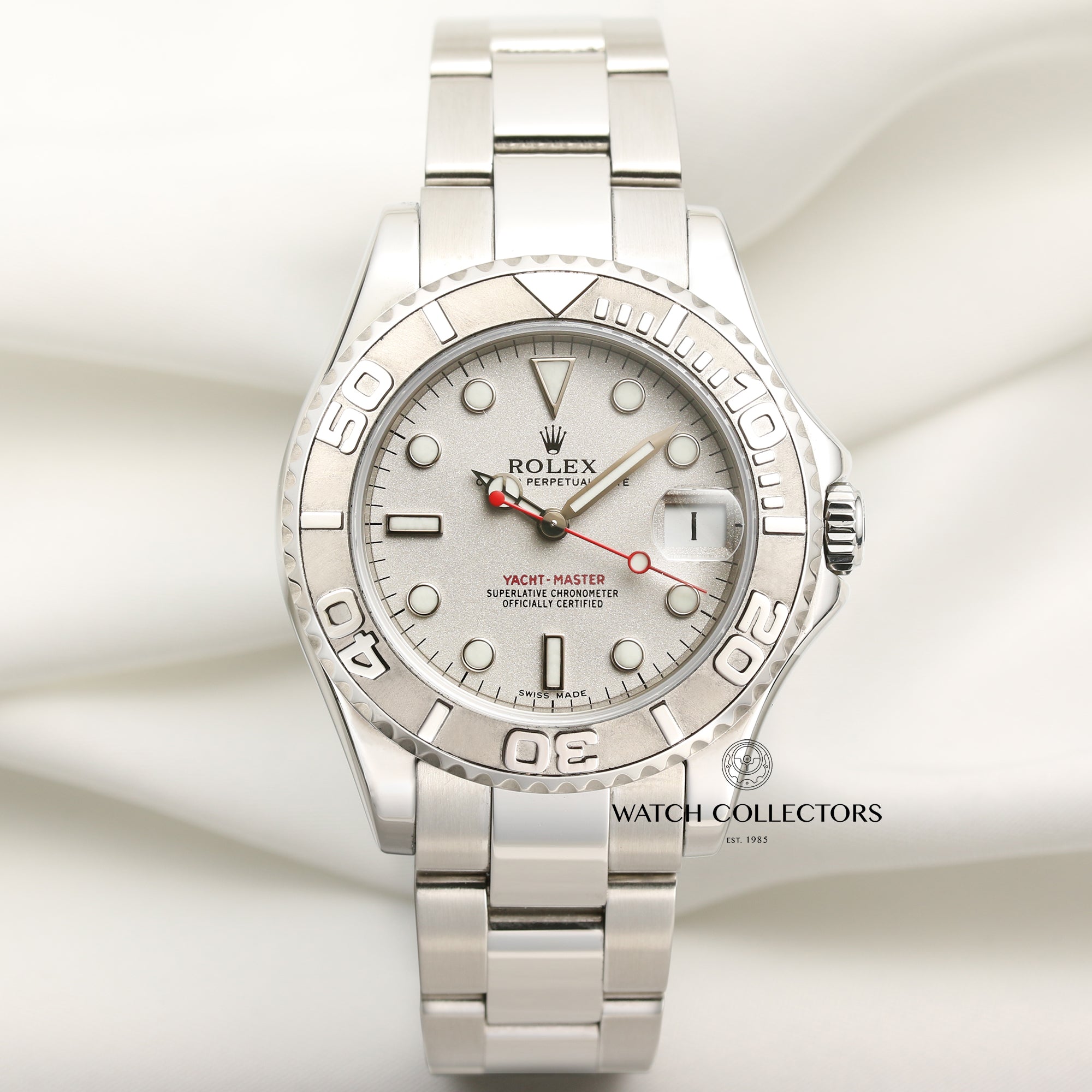 Rolex MidSize Yacht-Master Stainless Steel & Platinum Second Hand Watch Collectors 1