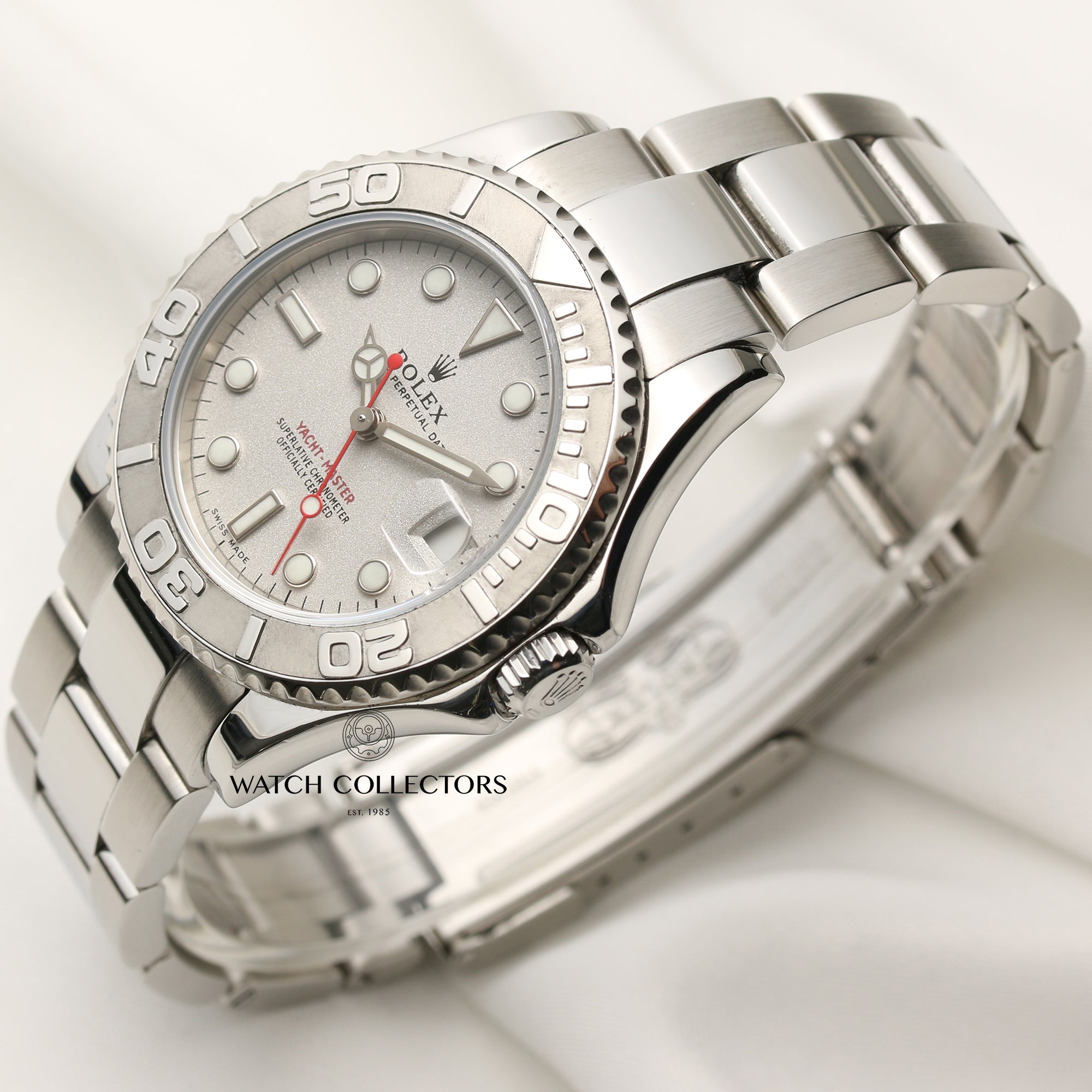 Rolex MidSize Yacht-Master Stainless Steel & Platinum Second Hand Watch Collectors 3