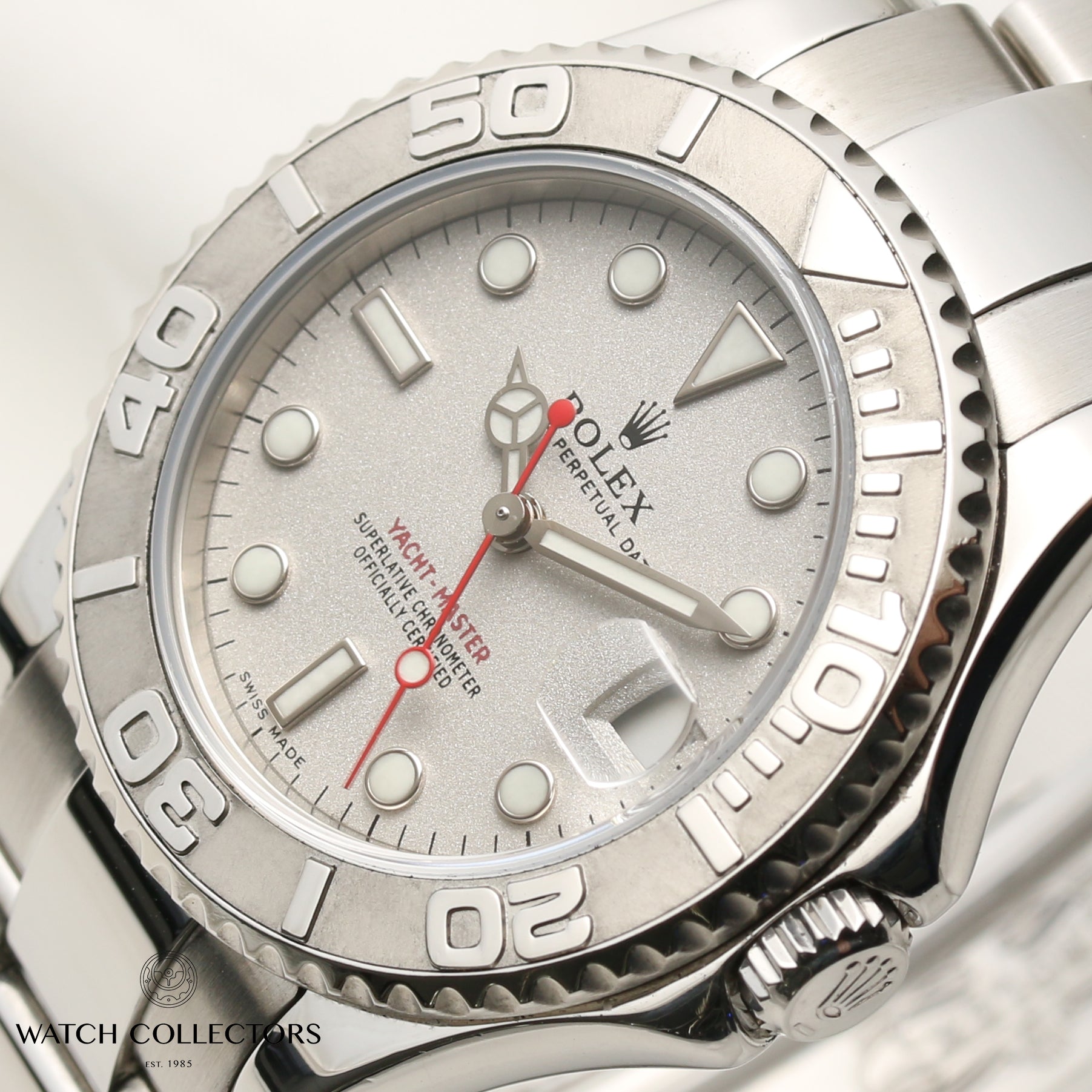 Rolex MidSize Yacht-Master Stainless Steel & Platinum Second Hand Watch Collectors 4