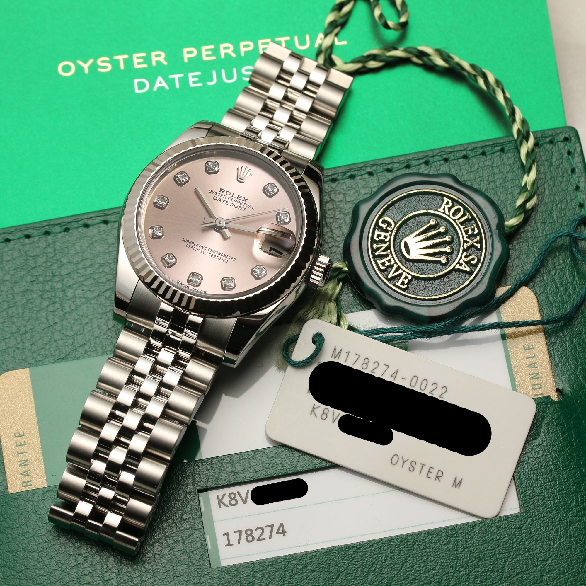 Rolex Midsize 178274 Stainless Steel 18K White Gold Bezel Pink Diamond Dial Second Hand Watch Collectors 9