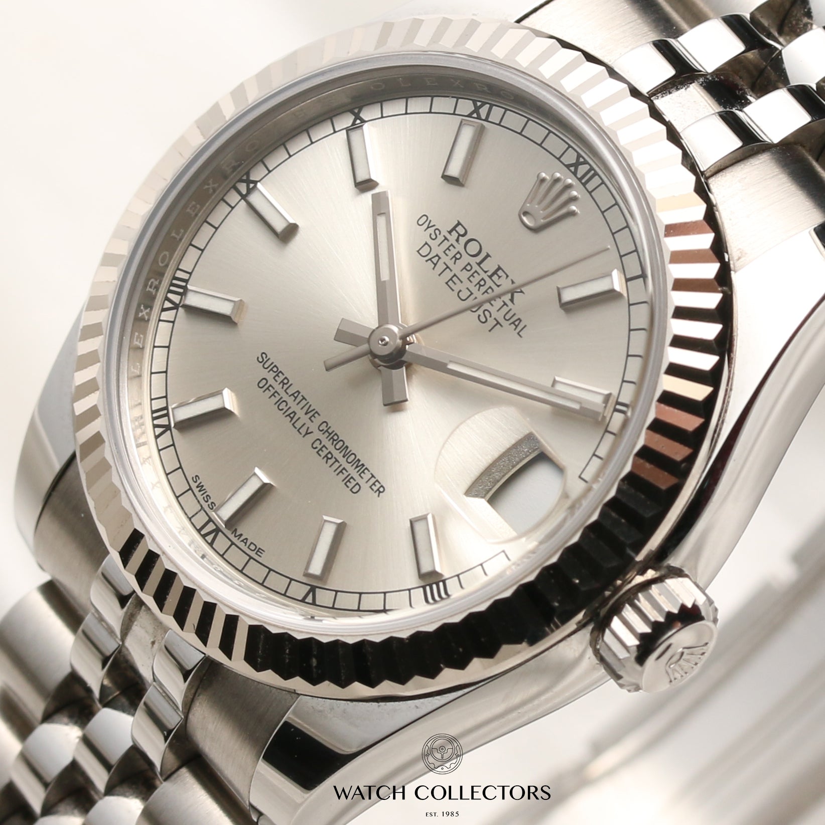 Rolex Midsize DateJust 178174 Stainless Steel 18K White Gold Bezel Second Hand Watch Collectors 4