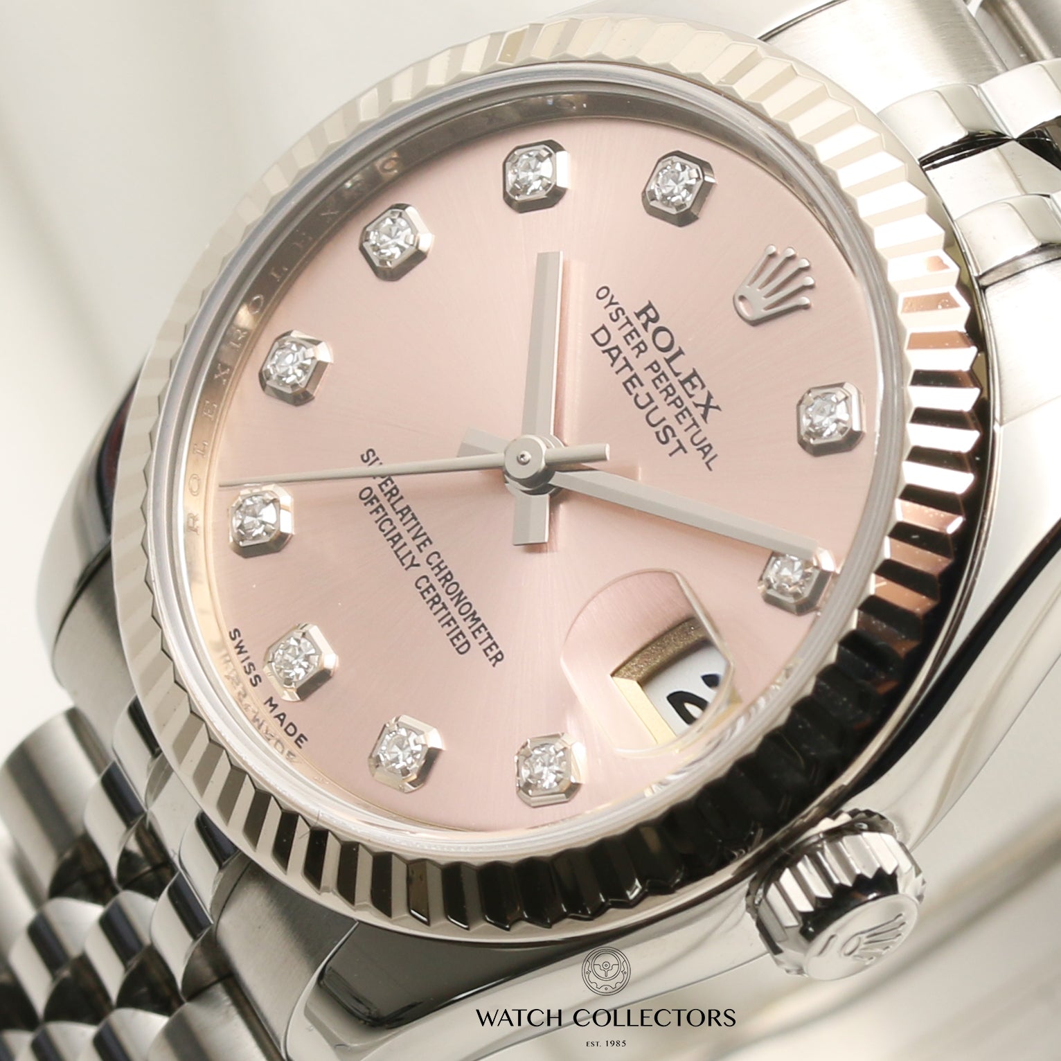 Rolex Midsize DateJust 178274 Stainless Steel & 18K White Gold Bezel Pink Diamond Dial Second Hand Watch Collectors 4