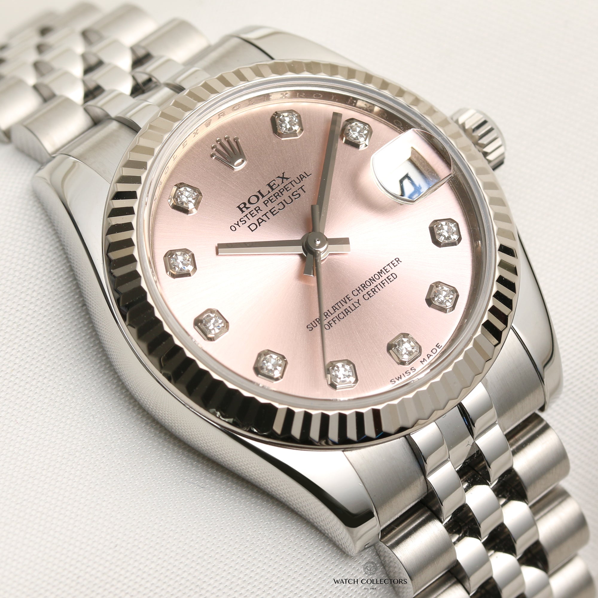 Rolex Midsize DateJust 178274 Stainless Steel & 18K White Gold Bezel Pink Diamond Dial Second Hand Watch Collectors 5