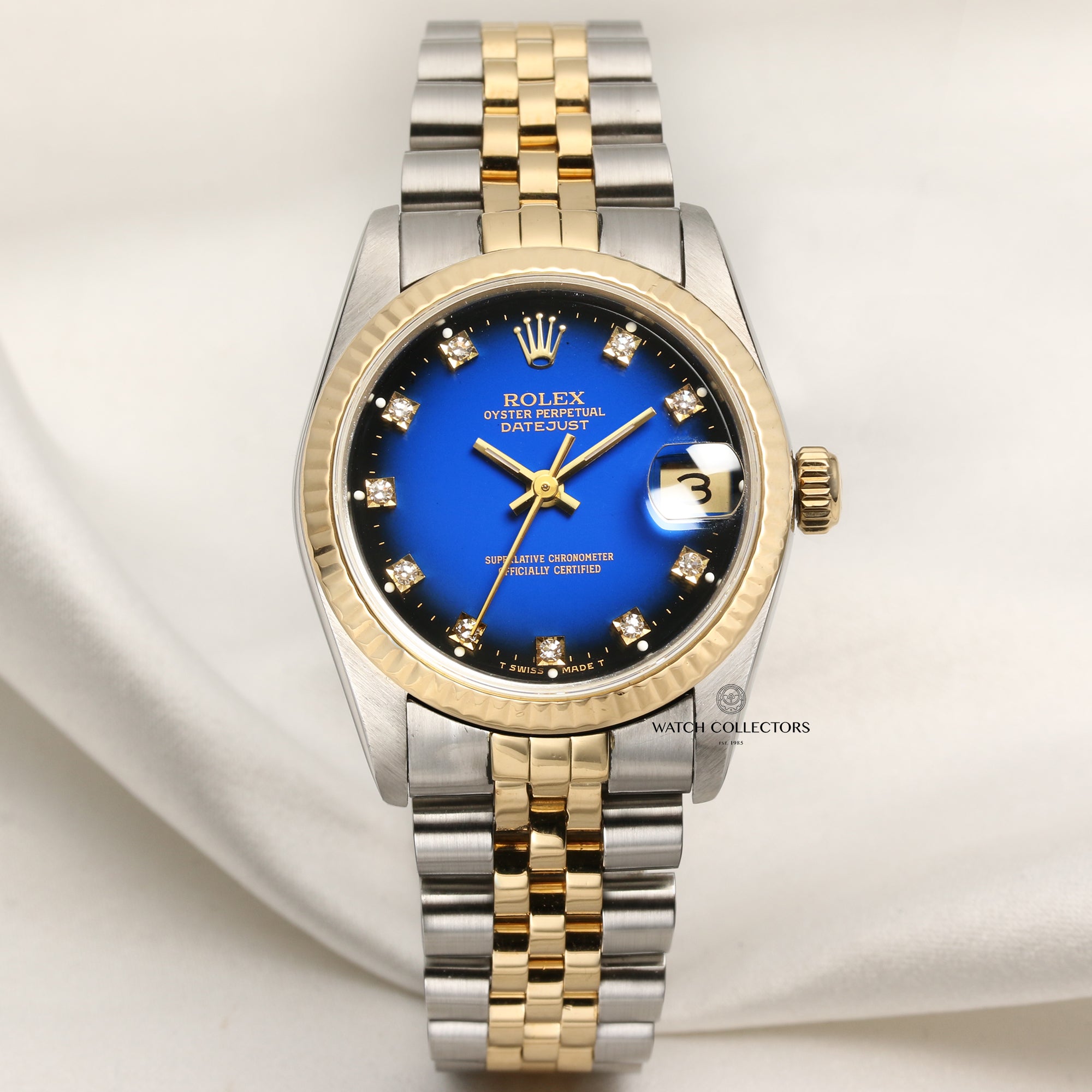 Rolex Midsize DateJust 68273 Steel & Gold Blue Degrading Diamond Dial Second Hand Watch Collectors 1