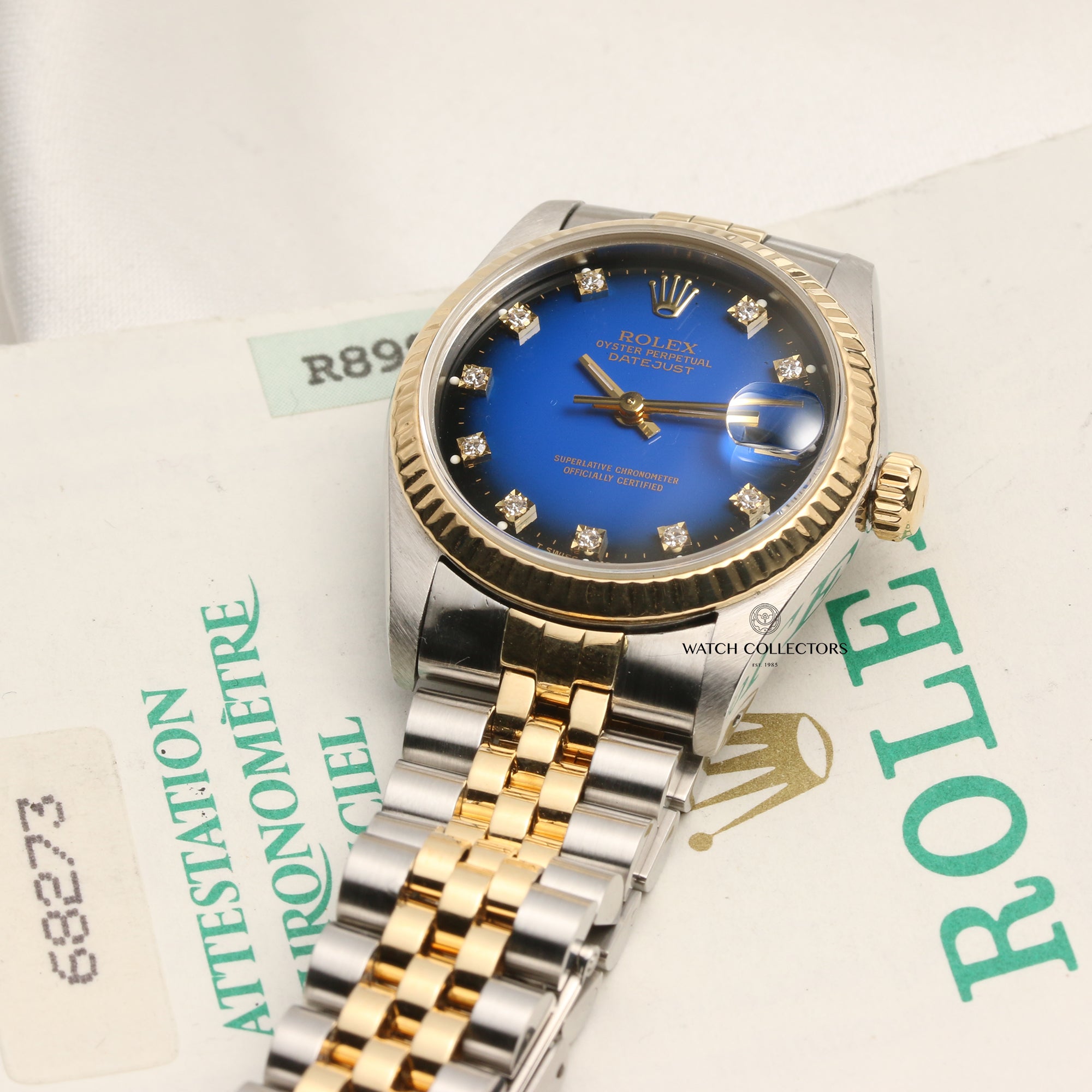 Rolex Midsize DateJust 68273 Steel & Gold Blue Degrading Diamond Dial Second Hand Watch Collectors 10
