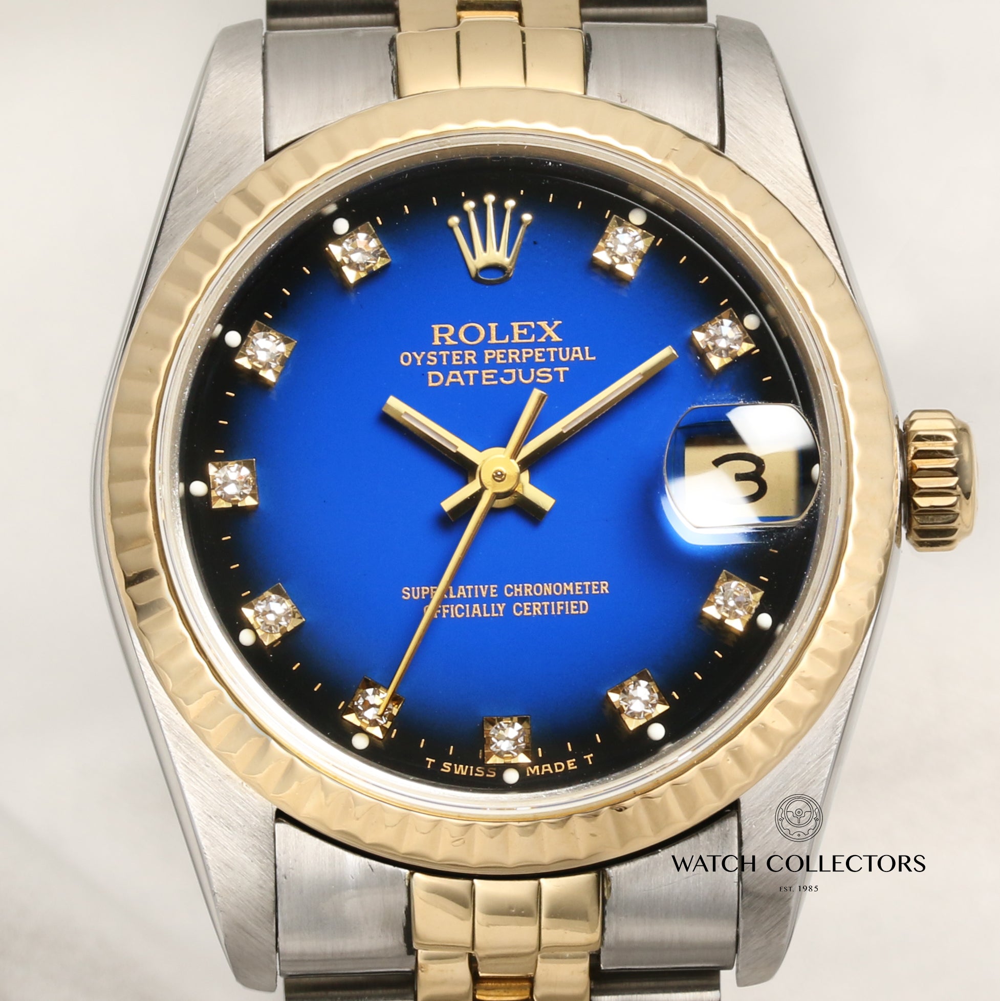 Rolex Midsize DateJust 68273 Steel & Gold Blue Degrading Diamond Dial Second Hand Watch Collectors 2