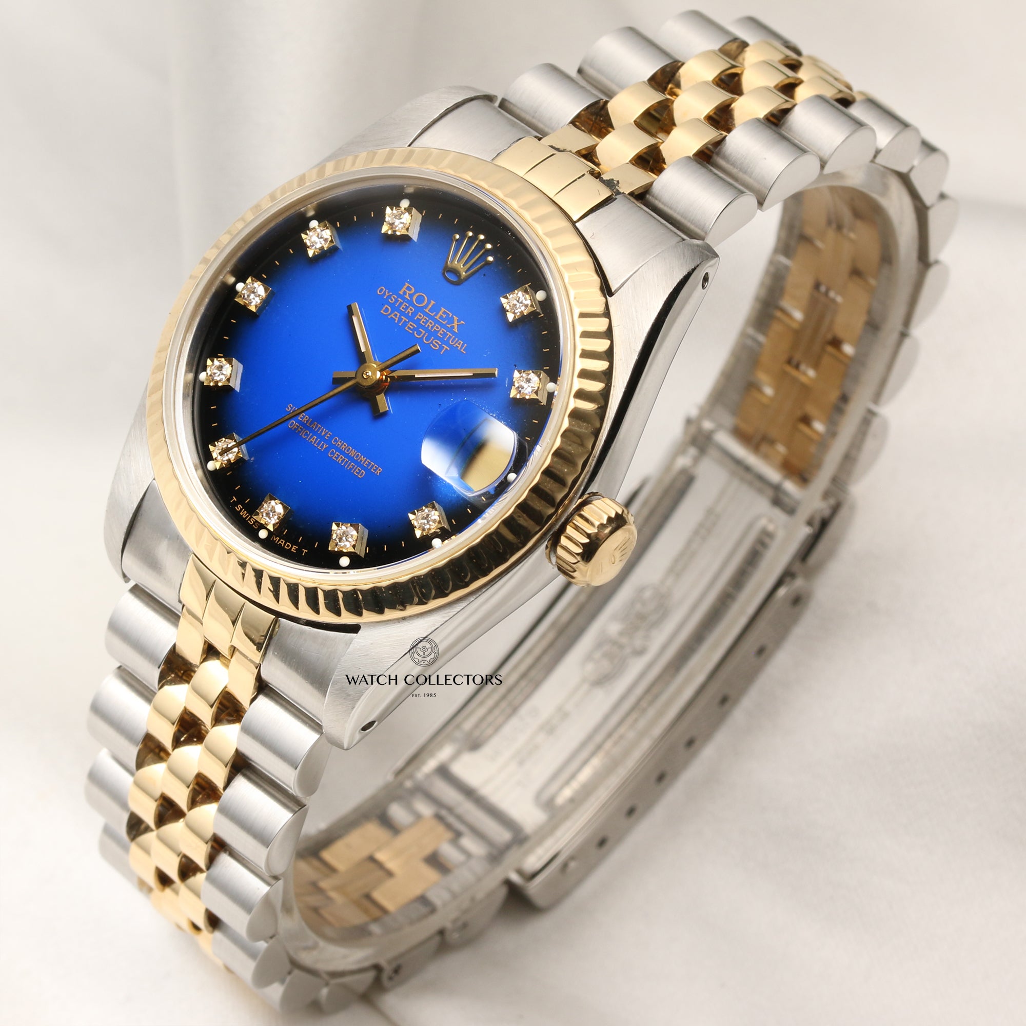 Rolex Midsize DateJust 68273 Steel & Gold Blue Degrading Diamond Dial Second Hand Watch Collectors 3