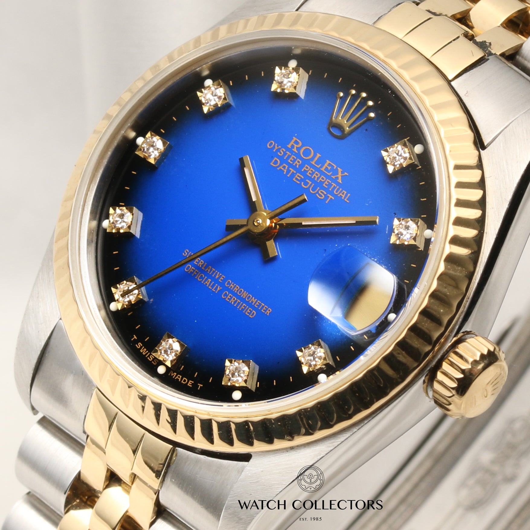 Rolex Midsize DateJust 68273 Steel & Gold Blue Degrading Diamond Dial Second Hand Watch Collectors 4