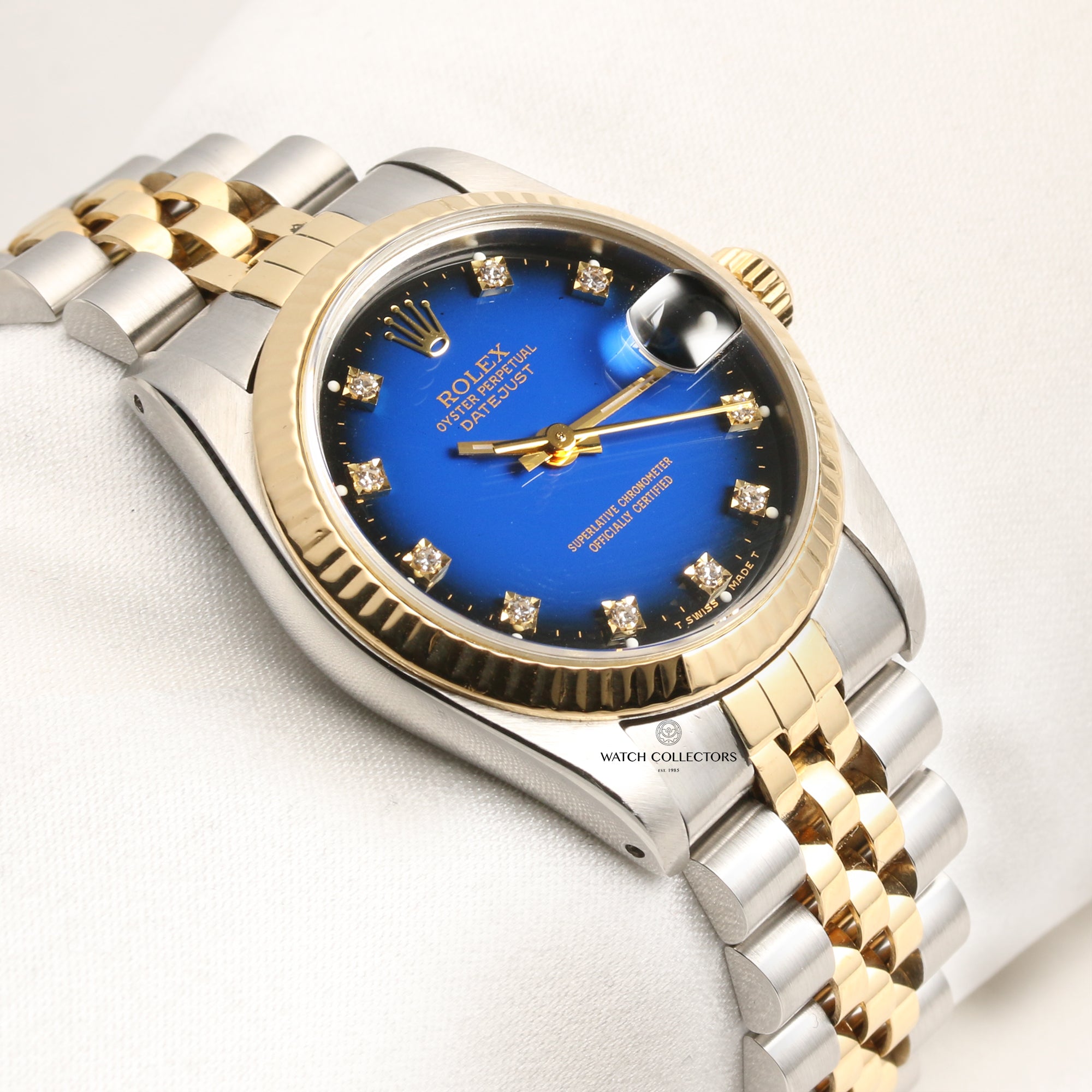 Rolex Midsize DateJust 68273 Steel & Gold Blue Degrading Diamond Dial Second Hand Watch Collectors 5