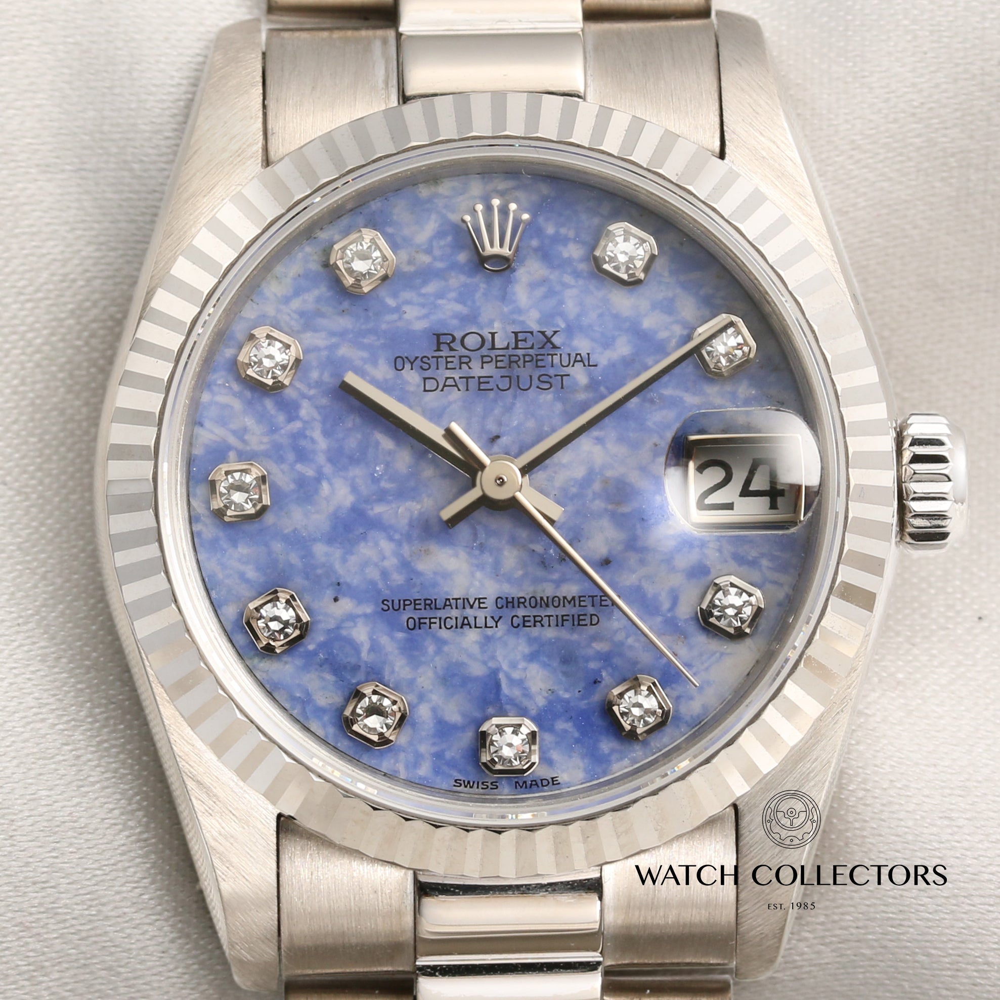 Rolex Midsize DateJust 68279 18K White Gold Sodalite Diamond Dial Second Hand Watch Collectors 2