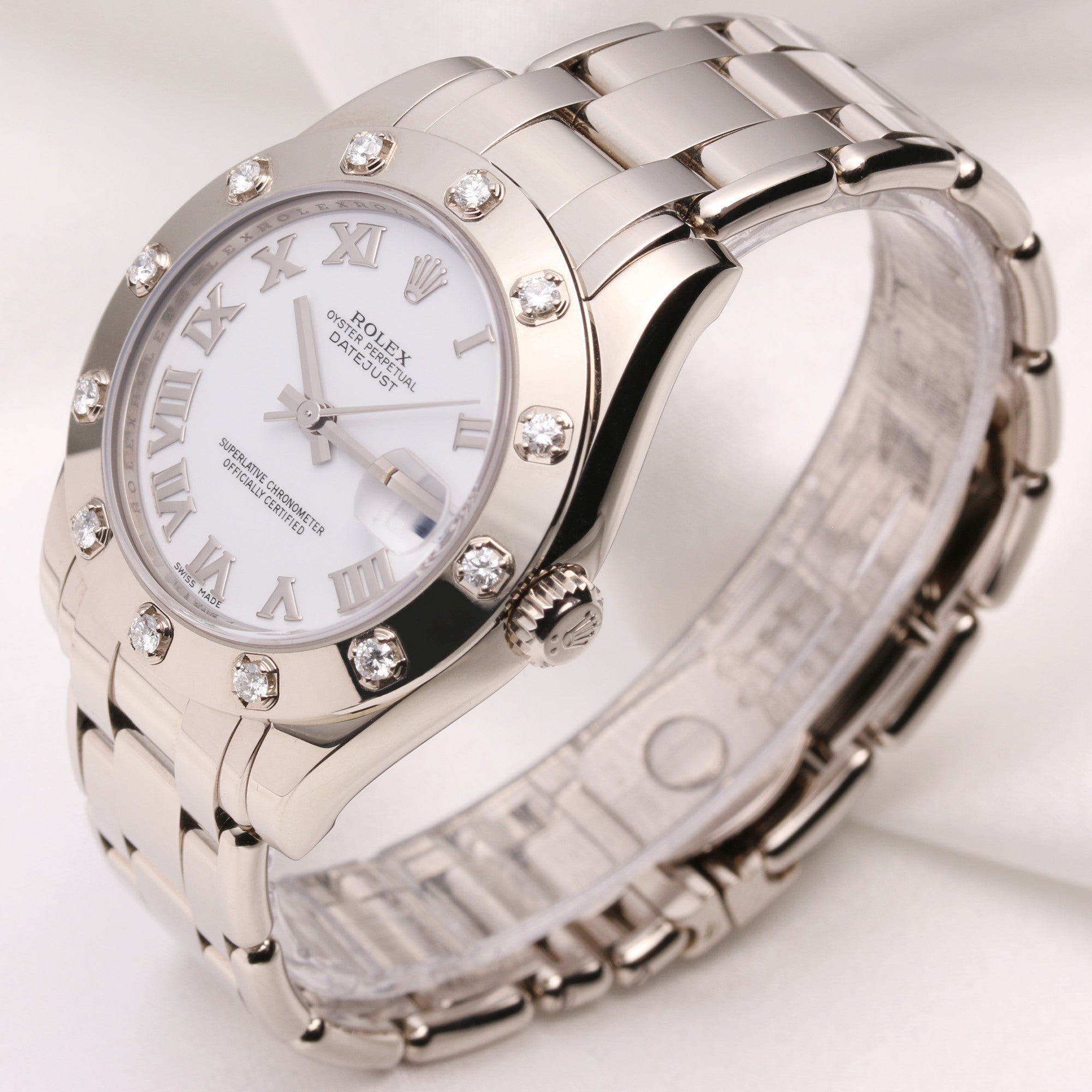 Rolex Midsize DateJust Pearlmaster 81319 Diamond 18K White Gold Second Hand Watch Collectors 3