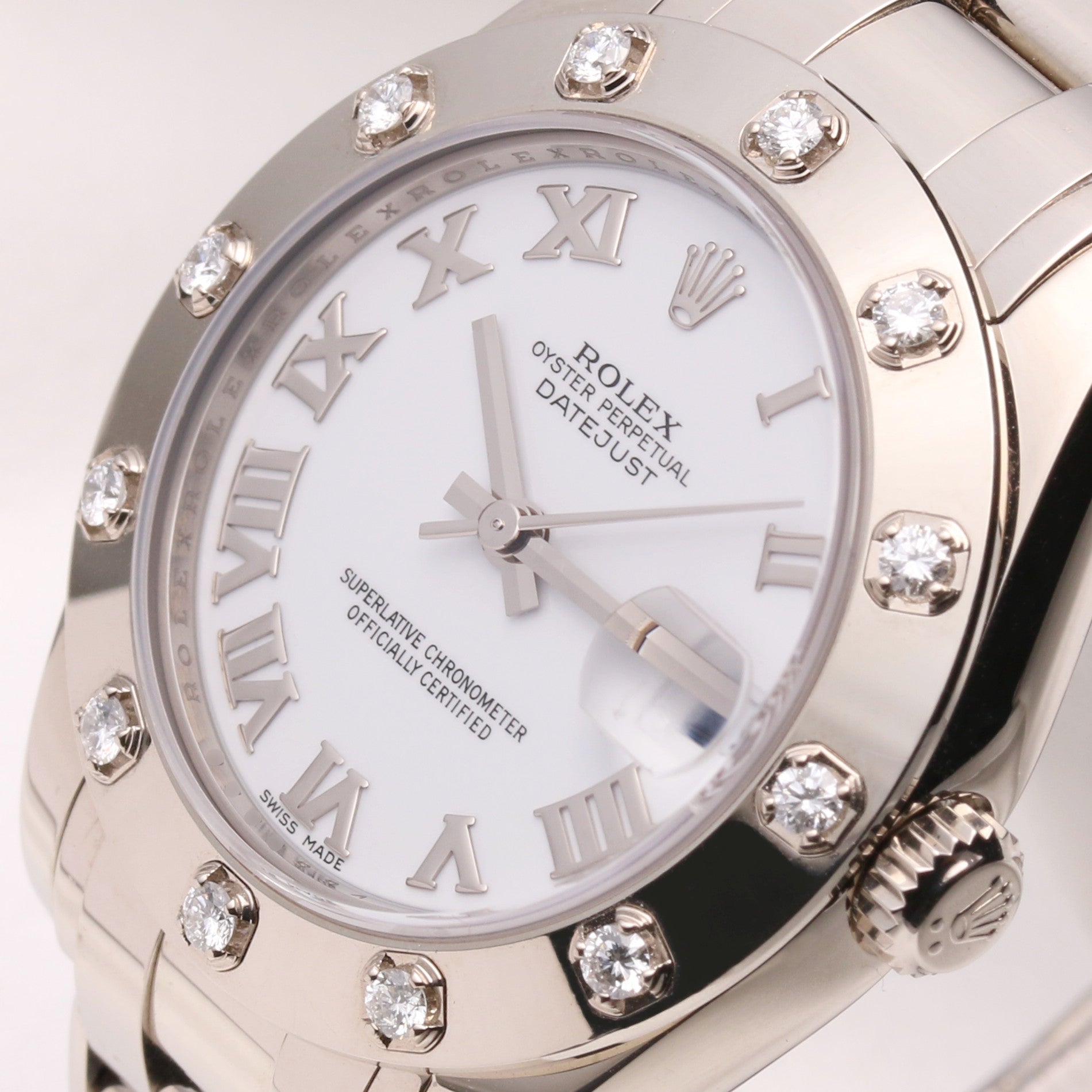 Rolex Midsize DateJust Pearlmaster 81319 Diamond 18K White Gold Second Hand Watch Collectors 4