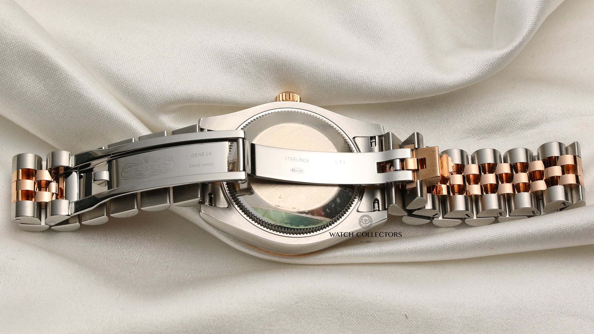 Rolex Midsize DateJust Steel & Rose Gold Black MOP Diamond Second Hand Watch Collectors 7