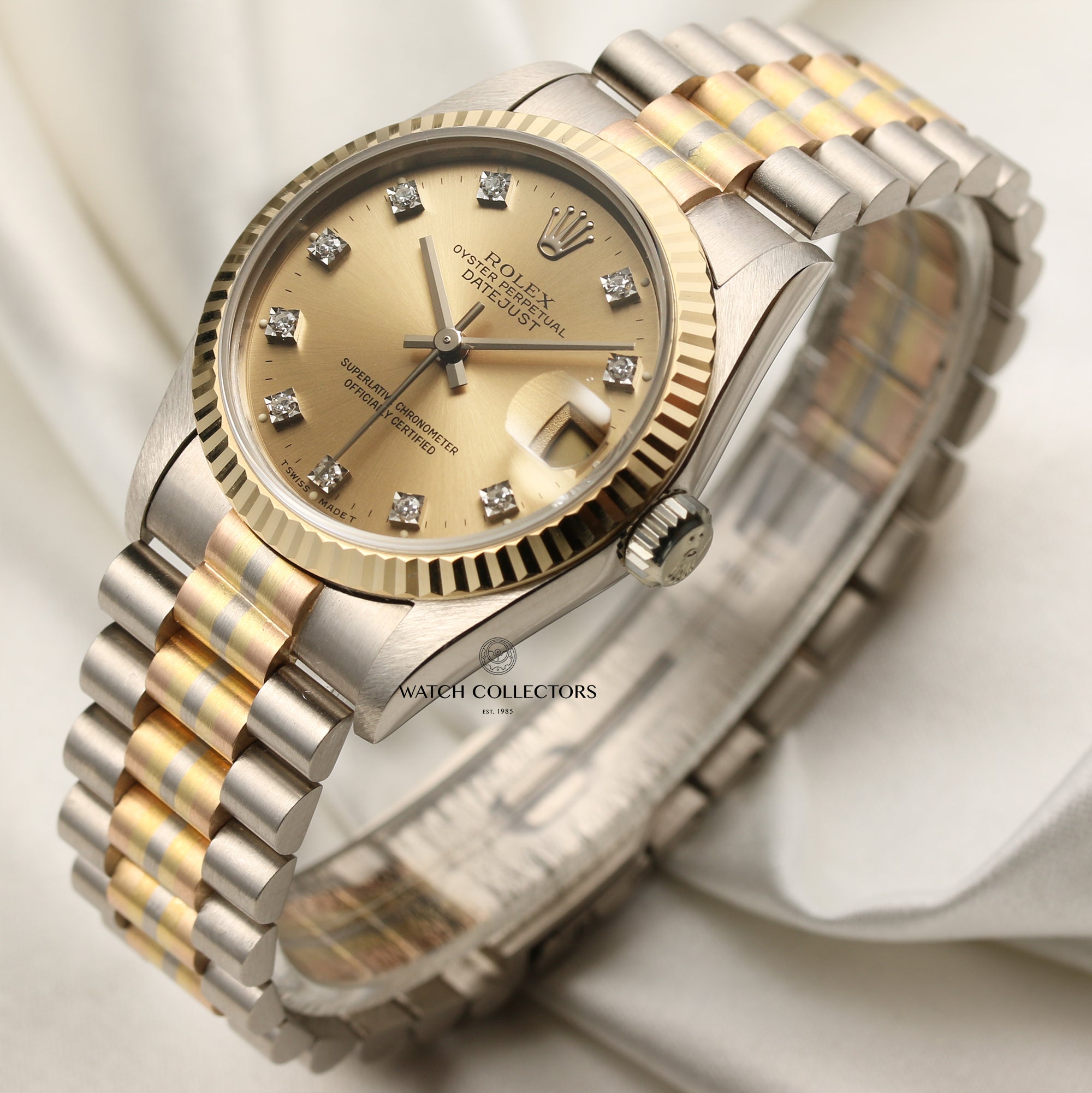 Rolex Midsize DateJust Tridor 18K Gold Second Hand Watch Collectors 3