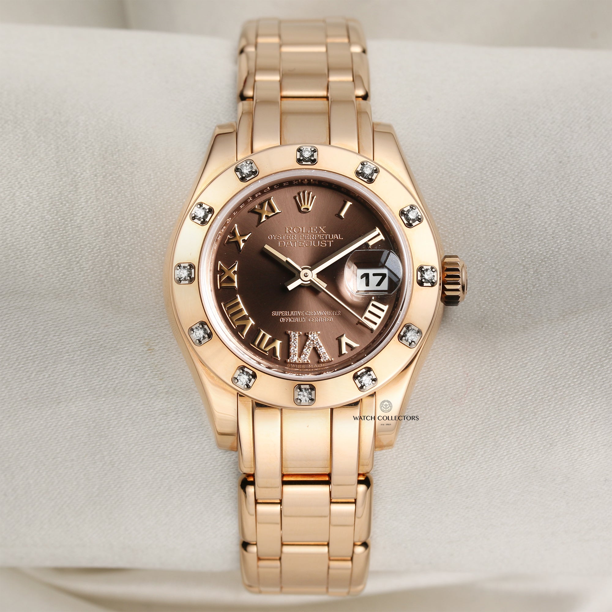 Unworn 2020 Rolex Lady DateJust Pearlmaster 80315 18k Rose Gold Diamond  Bezel o'clock