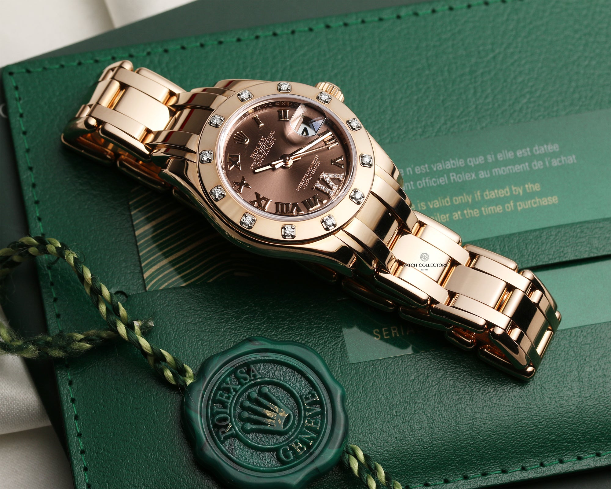 Rolex Pearlmaster 18K Rose Gold Chocolate Dial Diamond Bezel Second Hand Watch Collectors 10