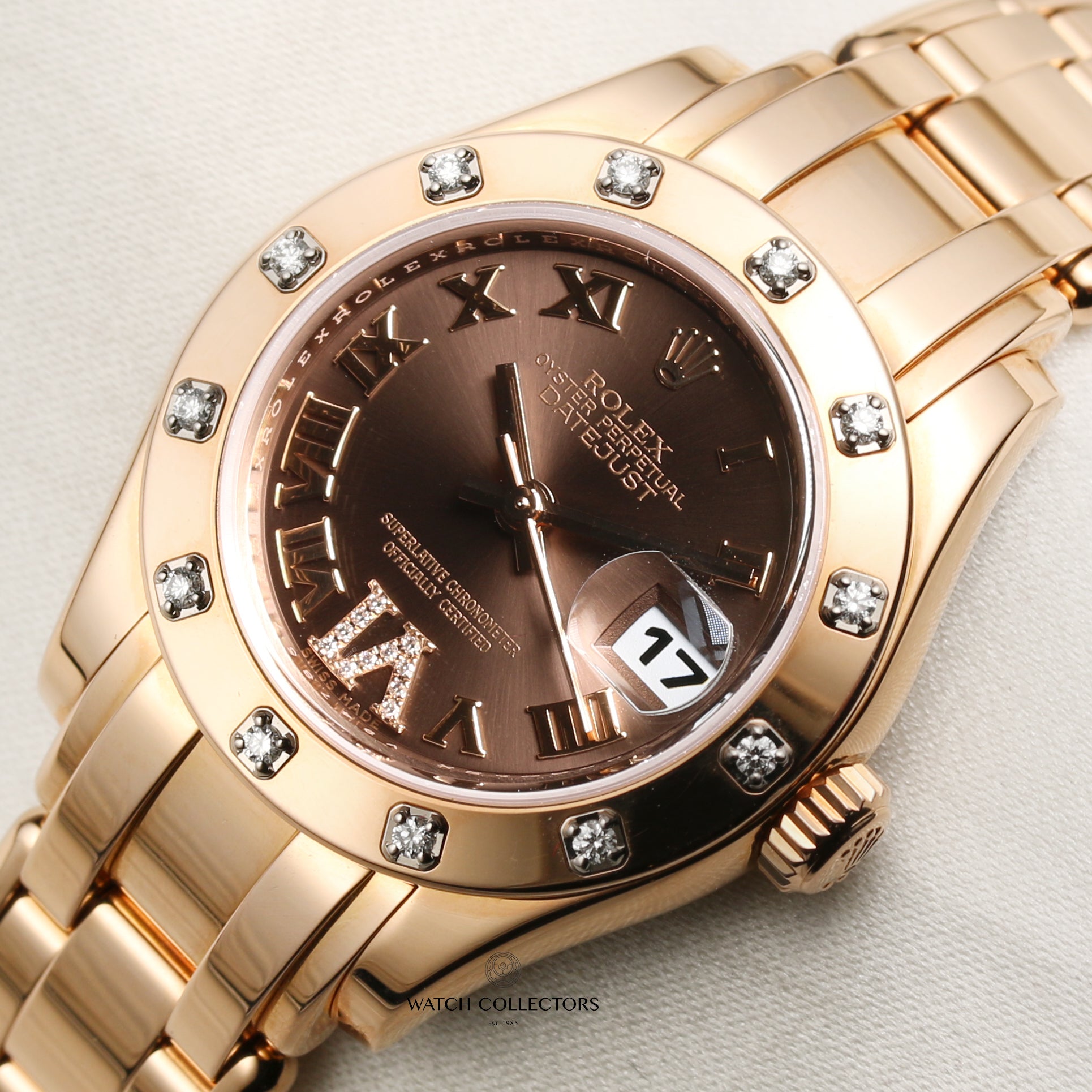 Rolex Pearlmaster 18K Rose Gold Chocolate Dial Diamond Bezel Second Hand Watch Collectors 4