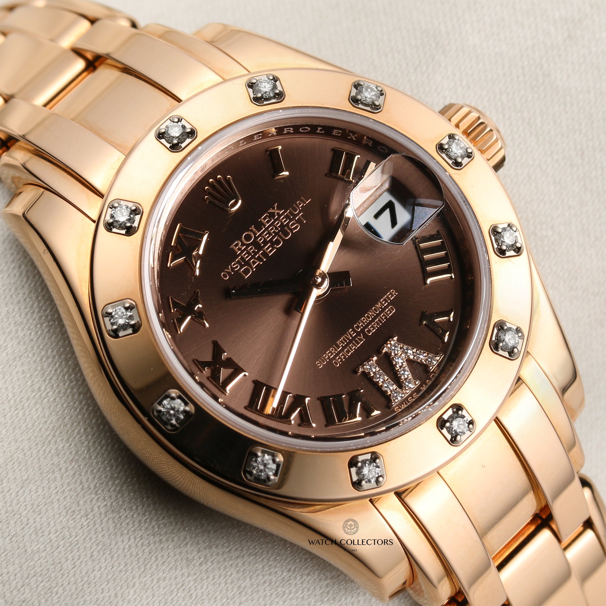 Rolex Pearlmaster 18K Rose Gold Chocolate Dial Diamond Bezel Second Hand Watch Collectors 5