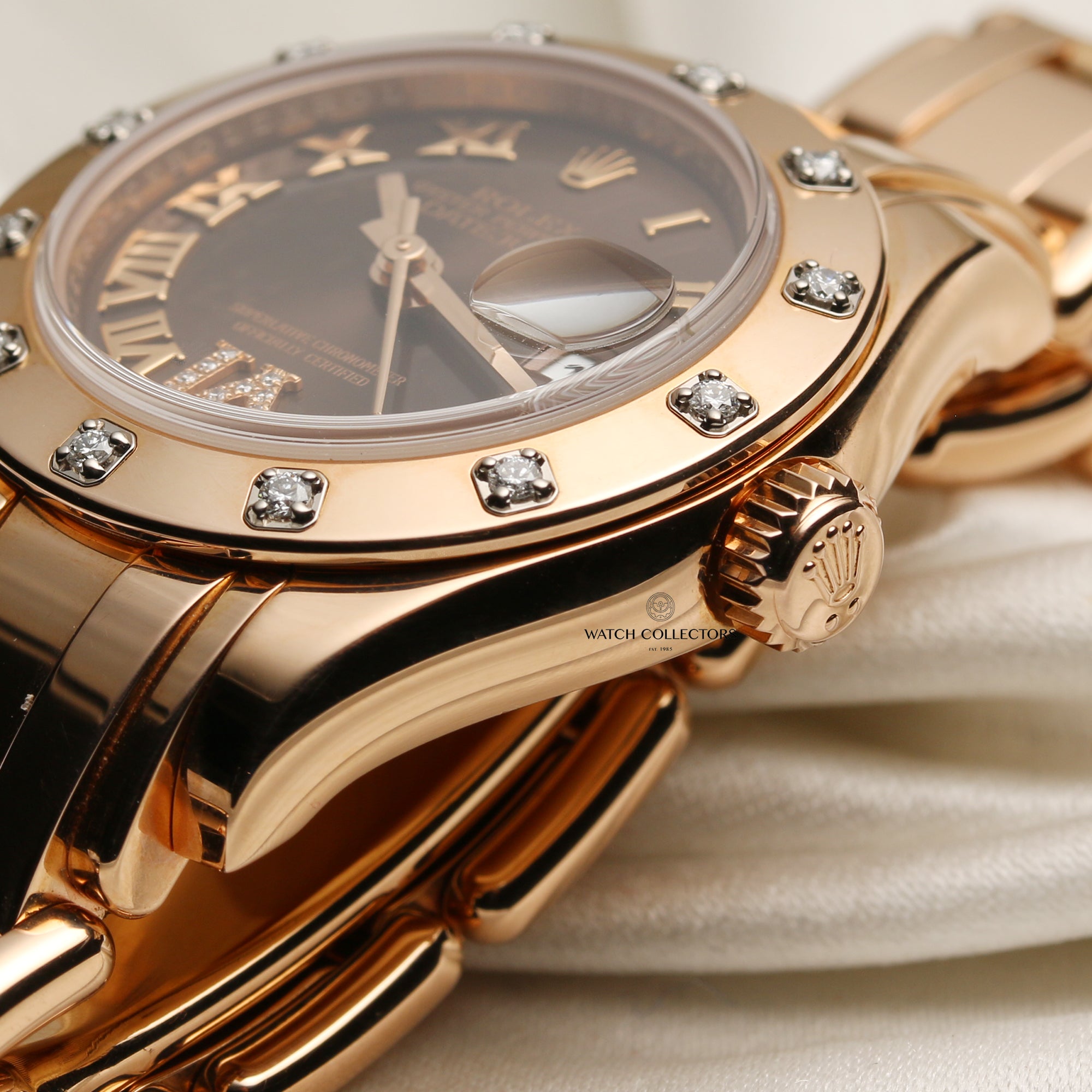 Rolex Pearlmaster 18K Rose Gold Chocolate Dial Diamond Bezel Second Hand Watch Collectors 6