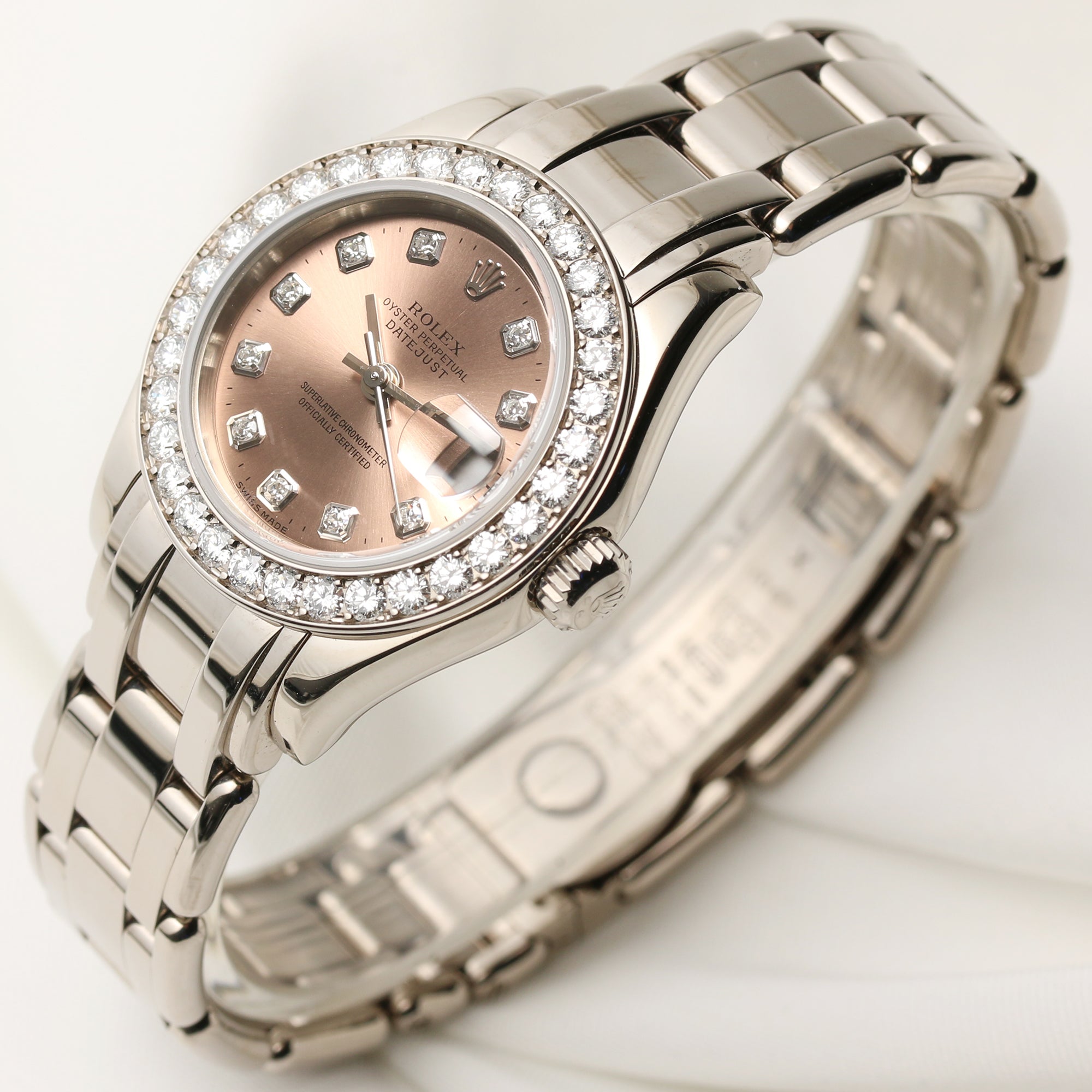 Rolex Pearlmaster 80299 18K White Gold Diamond Bezel Pink Dial Second Hand Watch Collectors 3