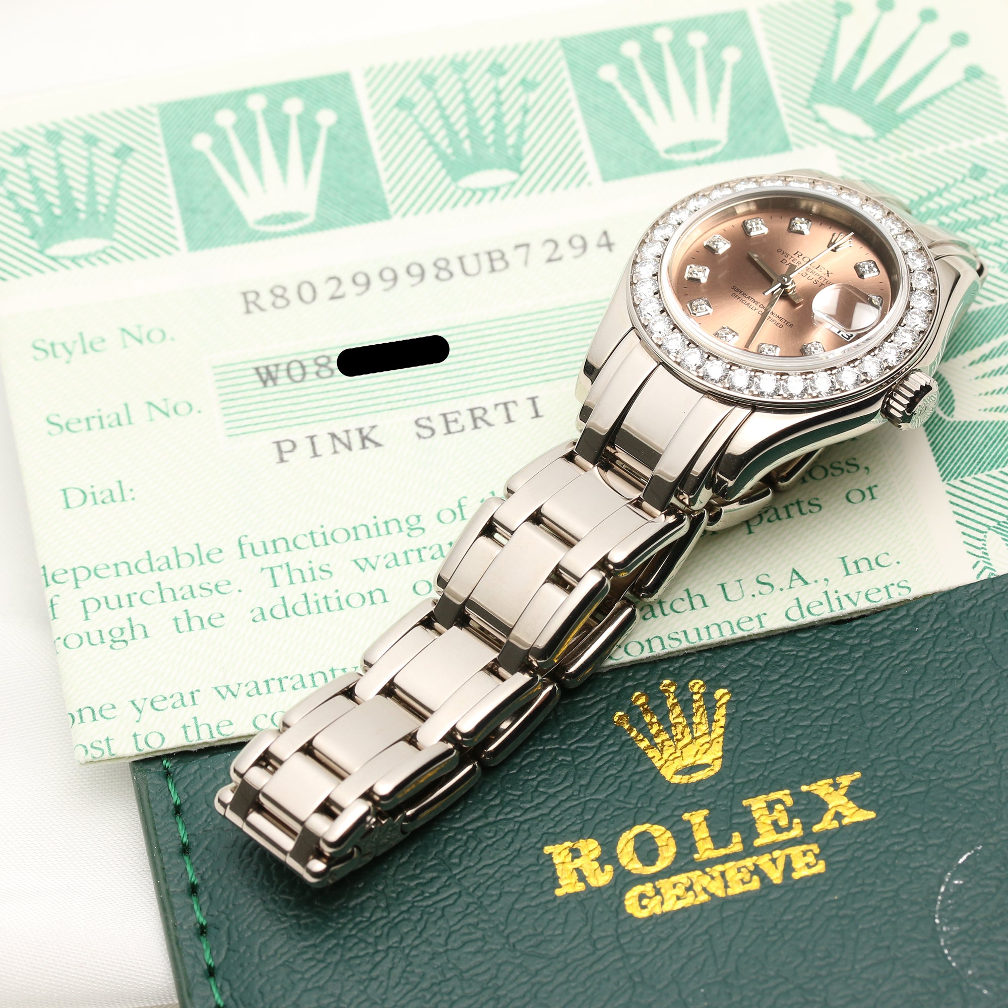 Rolex Pearlmaster 80299 18K White Gold Diamond Bezel Pink Dial Second Hand Watch Collectors 8