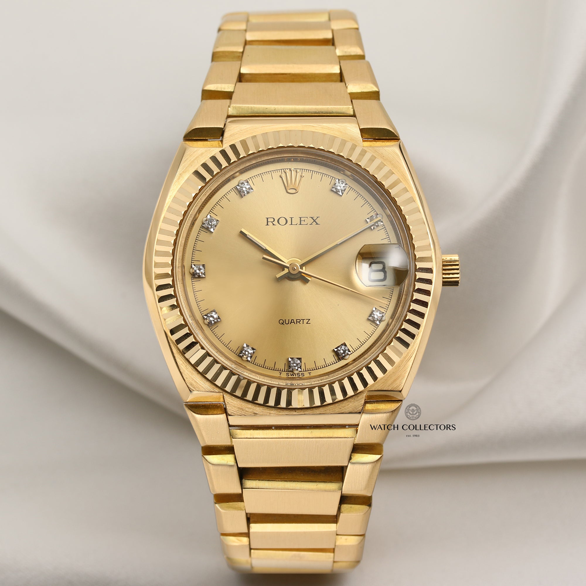 Rolex Quartz Beta 18K Yellow Gold Champagne Diamond Second Hand Watch Collectors 1