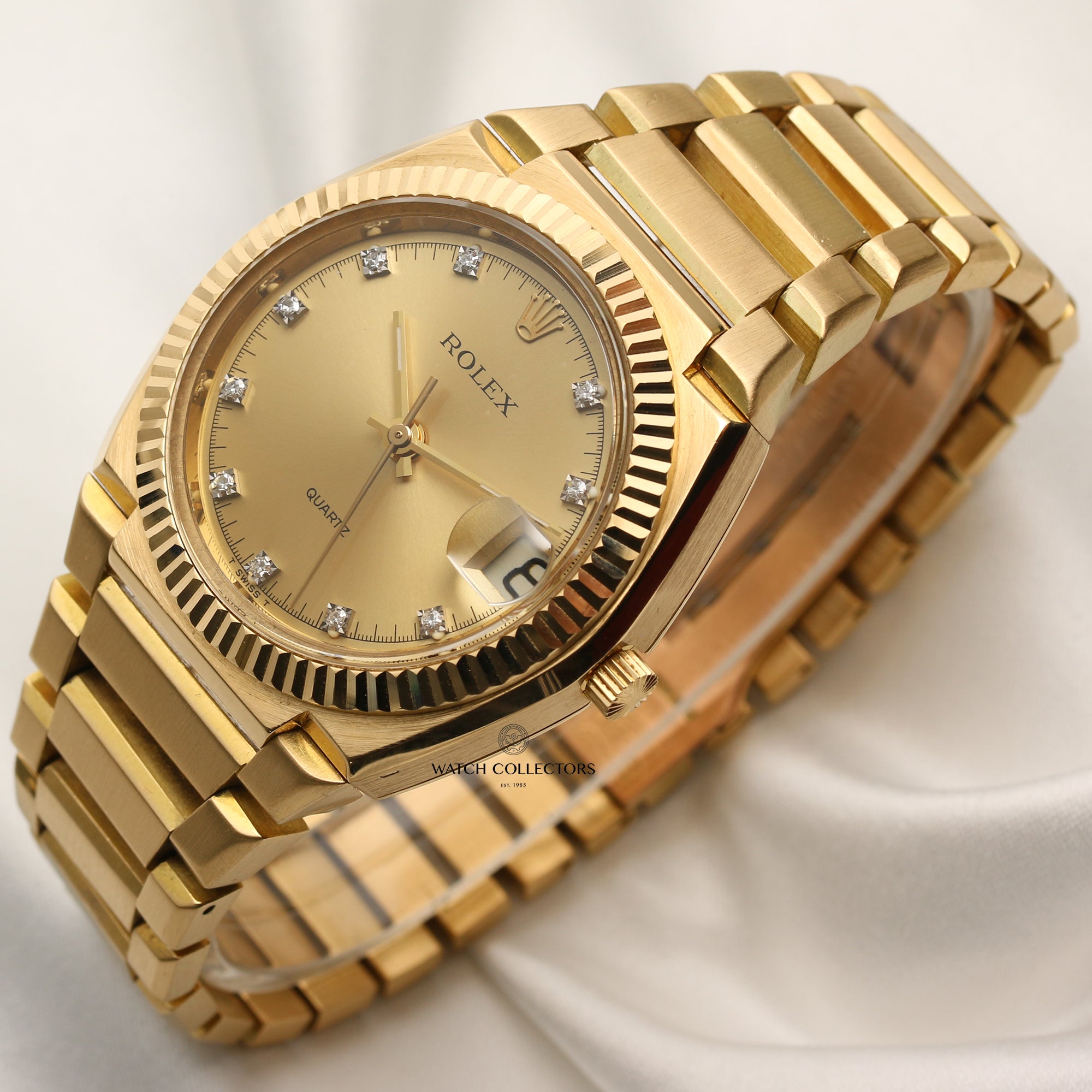 Rolex Quartz Beta 18K Yellow Gold Champagne Diamond Second Hand Watch Collectors 3