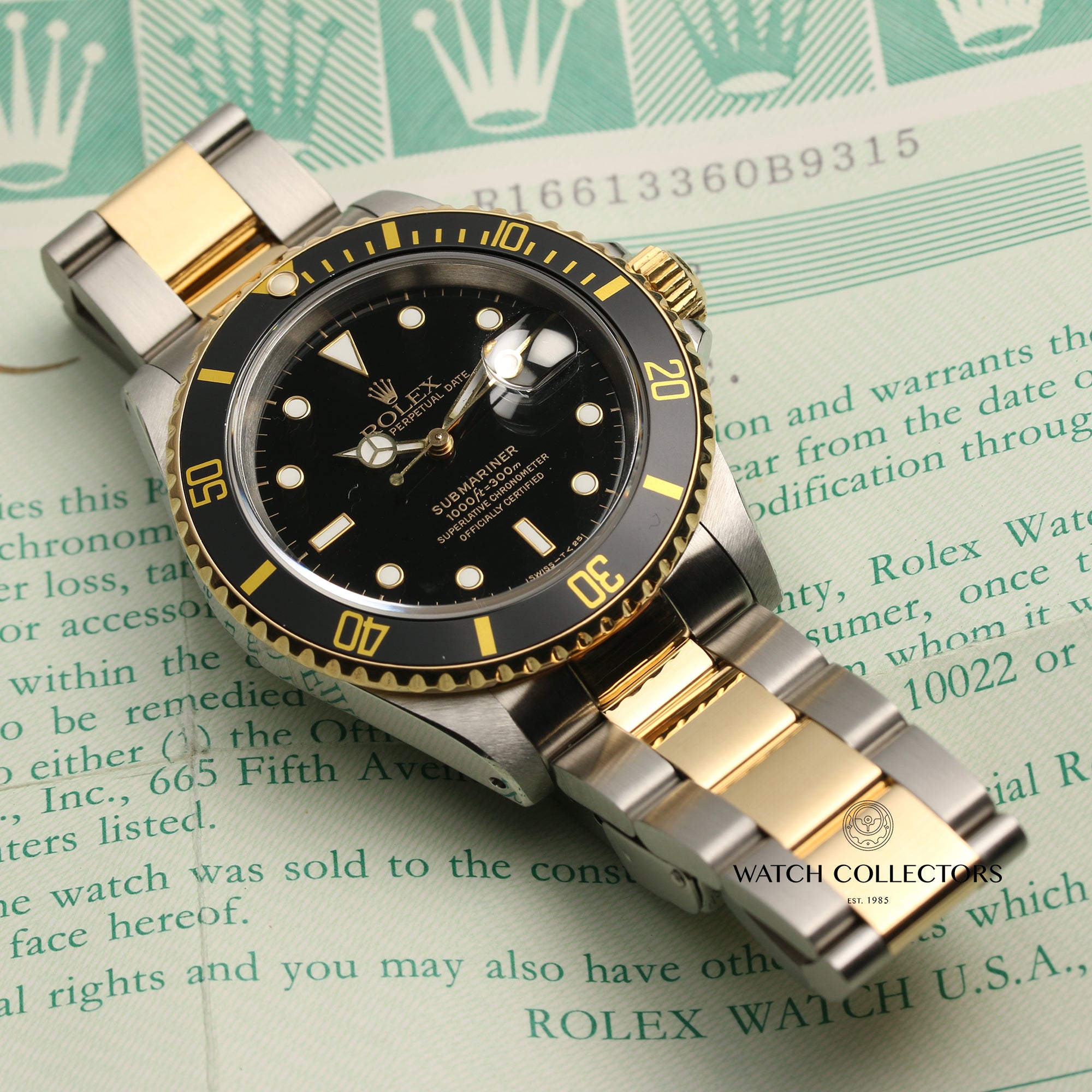 Rolex Submariner 16613 Pre-Ceramic Black Steel & Gold Second Hand Watch Collectors 10