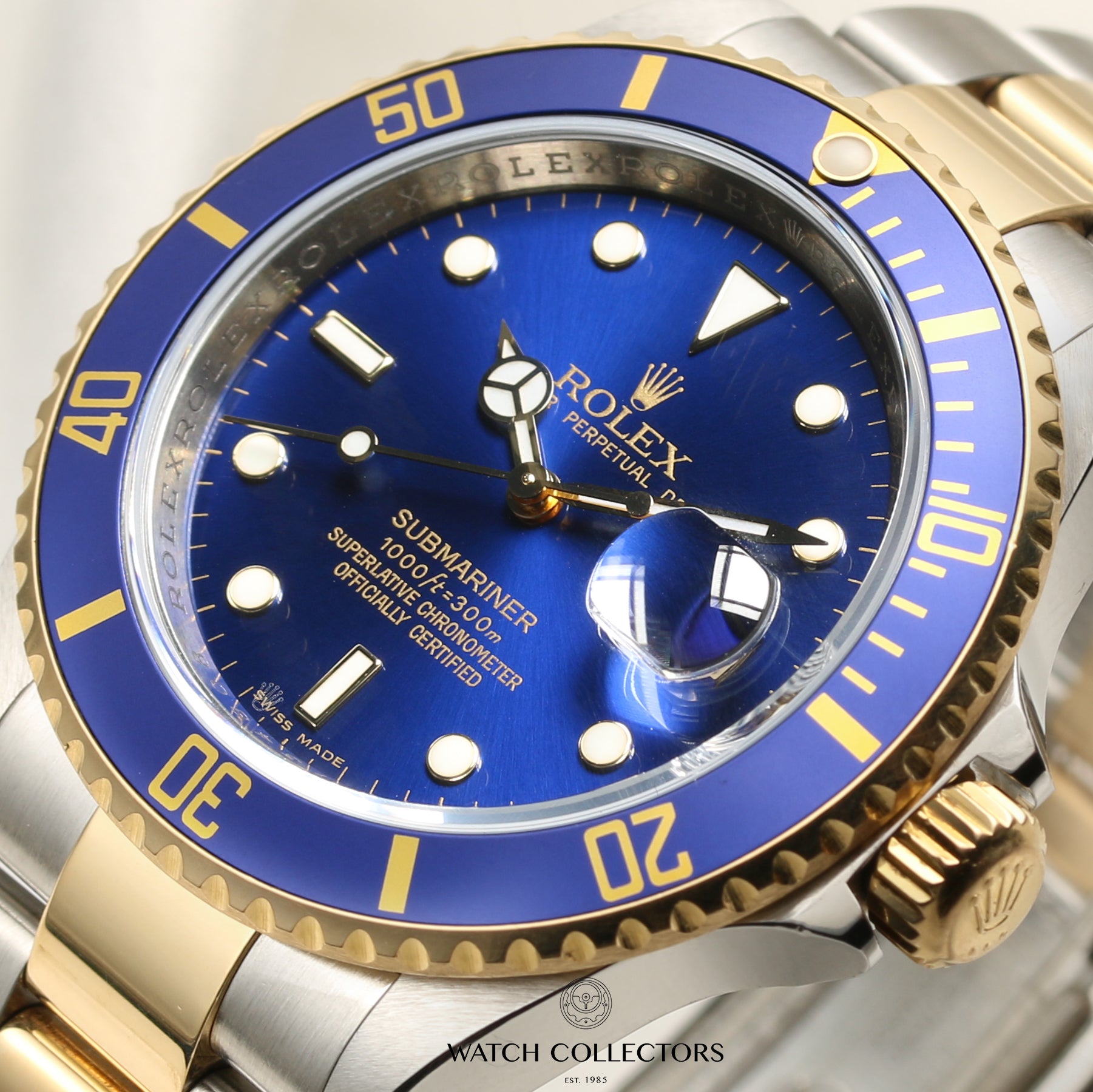 Rolex Submariner 16613 Pre-Ceramic Blue Steel & Gold Second Hand Watch Collectors 4