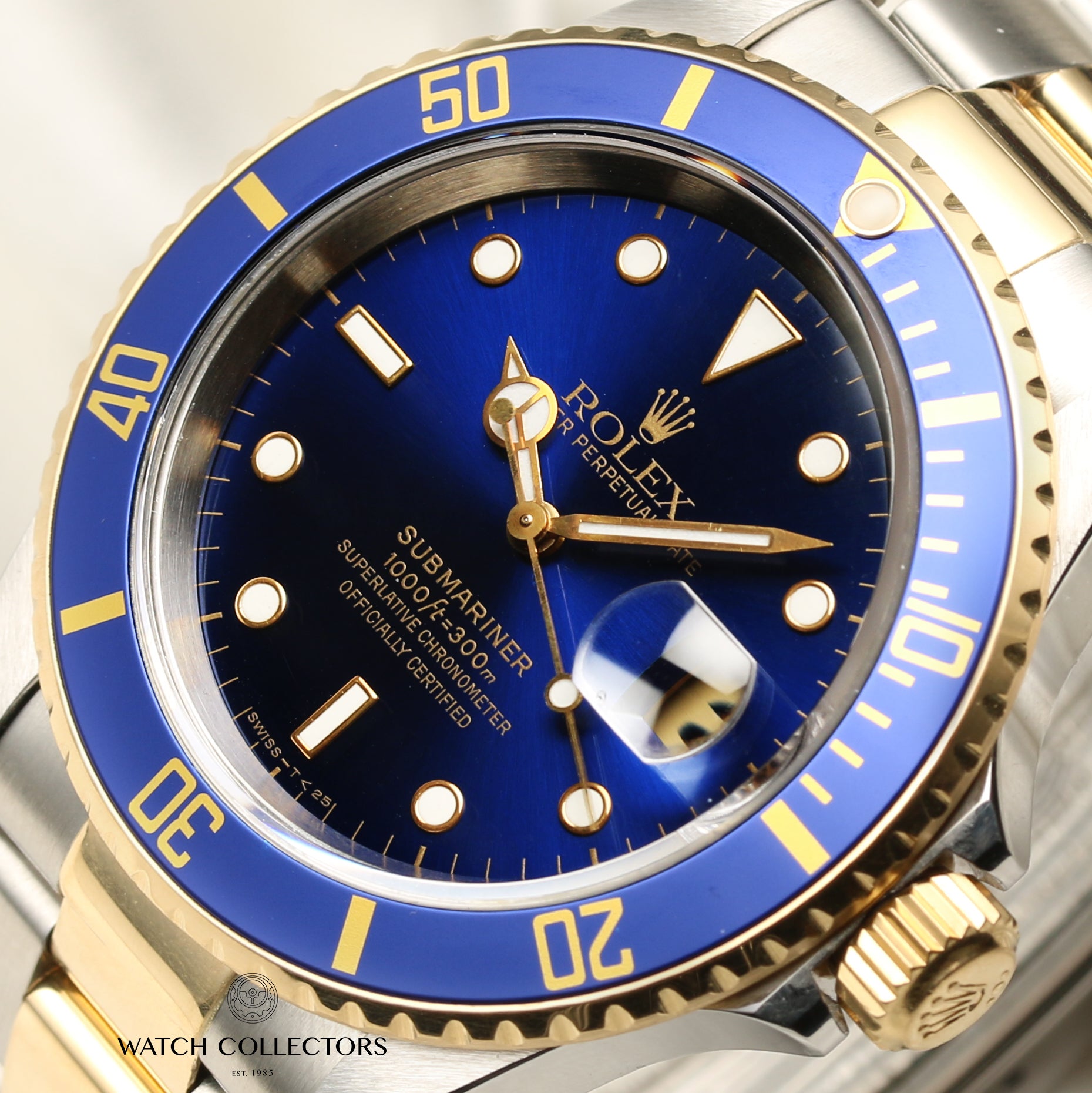 Rolex Submariner 16613 Steel & Gold Blue Dial & Bezel Second Hand Watch Collectors 4
