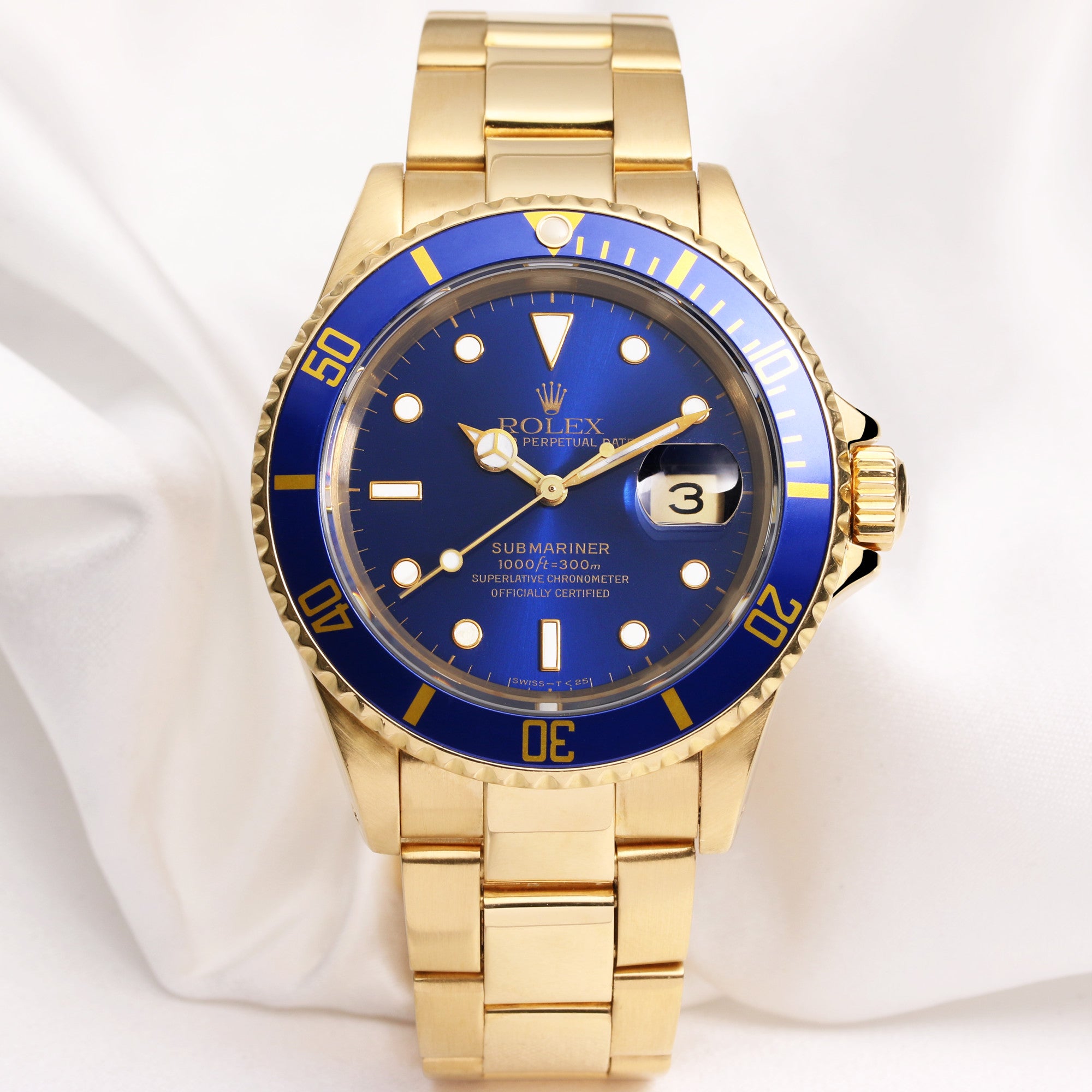 Rolex Submariner 16618 18K Yellow Gold Blue Pre-Ceramic Second Hand Watch Collectors 1