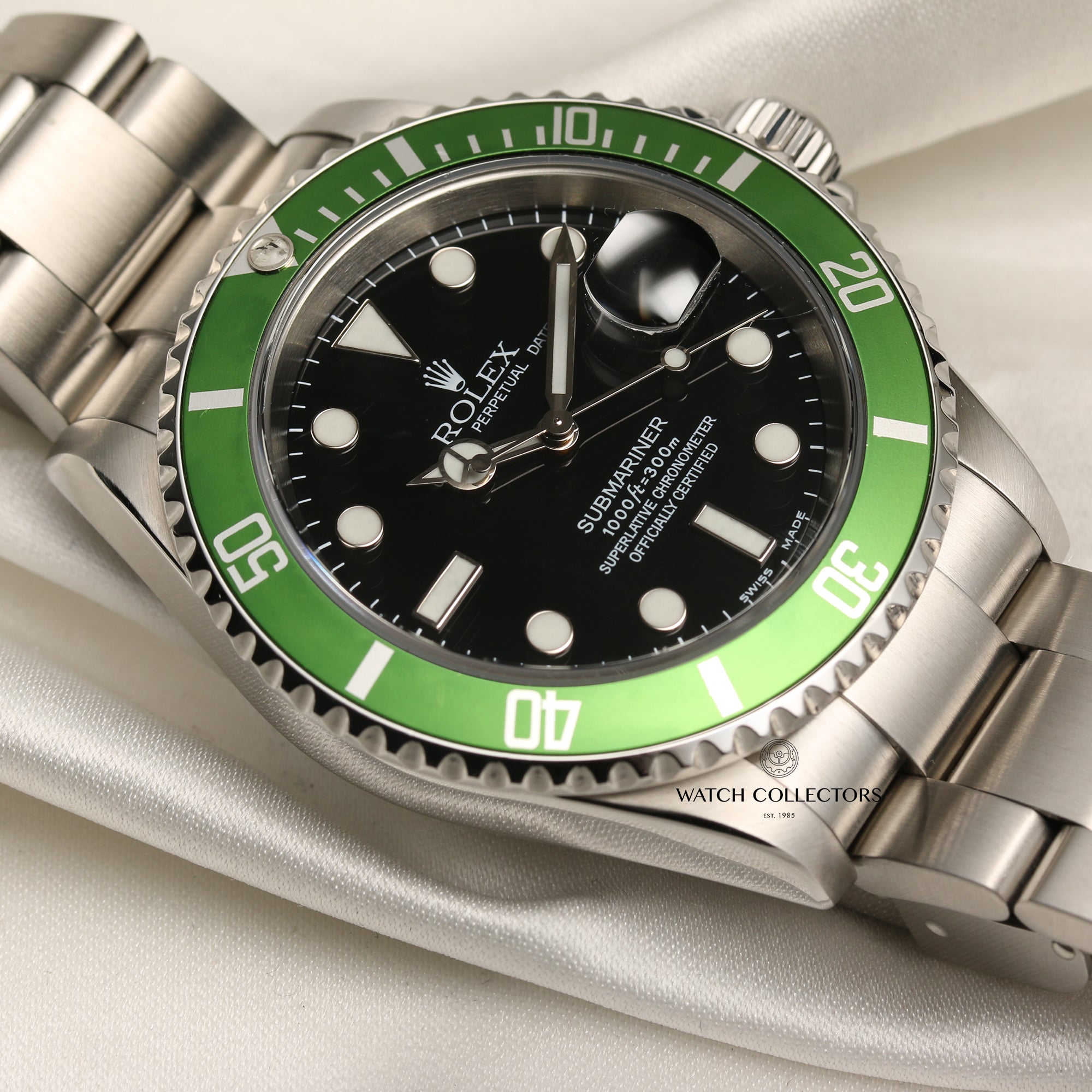 Rolex Submariner Anniversary 16610LV Green Bezel Black Dial Kermit Stainless Steel Second Hand Watch Collectors 6